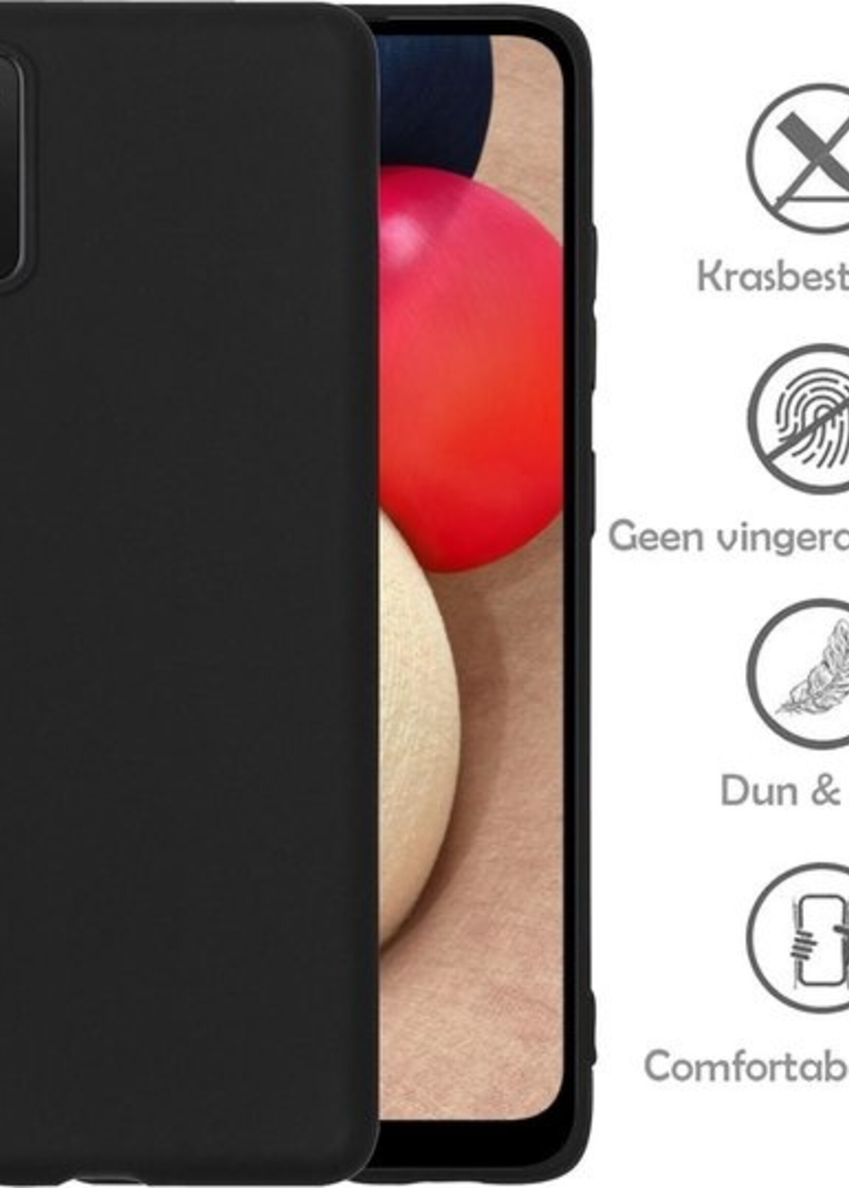 LUQ Hoesje Geschikt voor Samsung A02s Hoesje Siliconen Case Met 2x Screenprotector - Hoes Geschikt voor Samsung Galaxy A02s Hoes Siliconen - Zwart