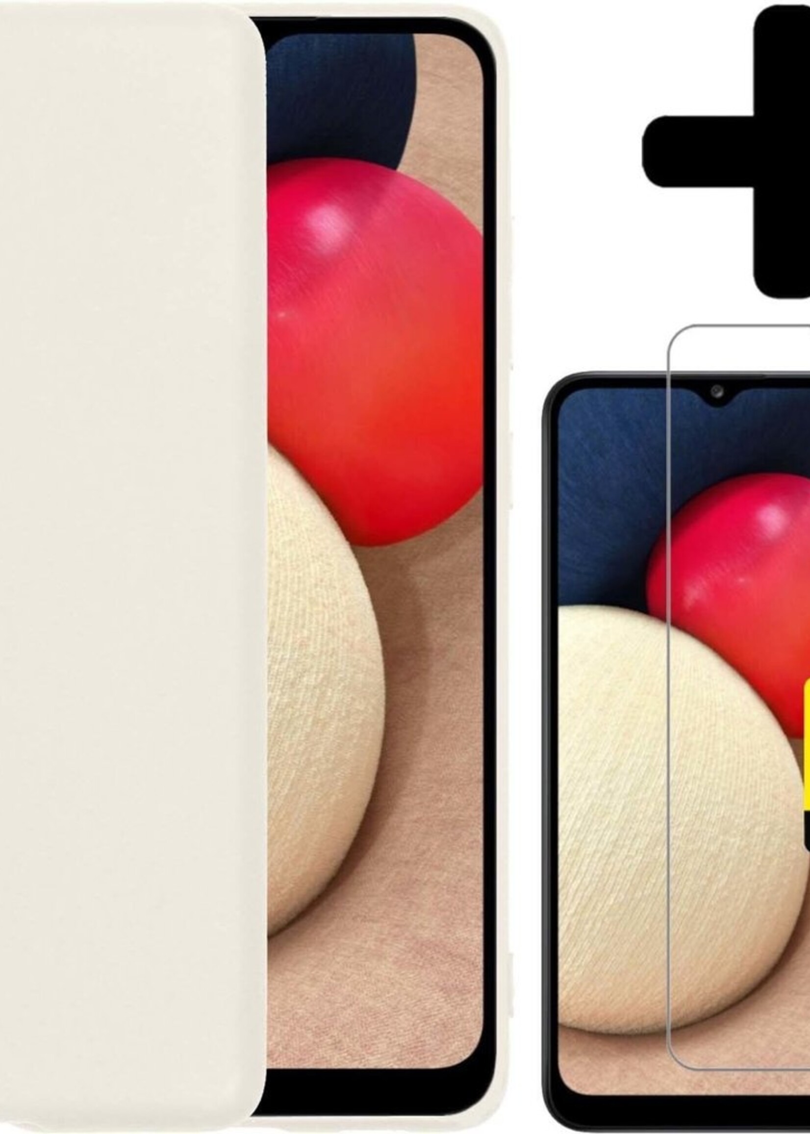 LUQ Hoesje Geschikt voor Samsung A02s Hoesje Siliconen Case Met 2x Screenprotector - Hoes Geschikt voor Samsung Galaxy A02s Hoes Siliconen - Wit
