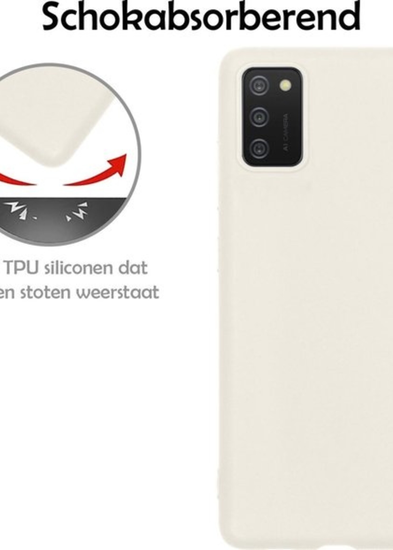 LUQ Hoesje Geschikt voor Samsung A02s Hoesje Siliconen Case Met 2x Screenprotector - Hoes Geschikt voor Samsung Galaxy A02s Hoes Siliconen - Wit