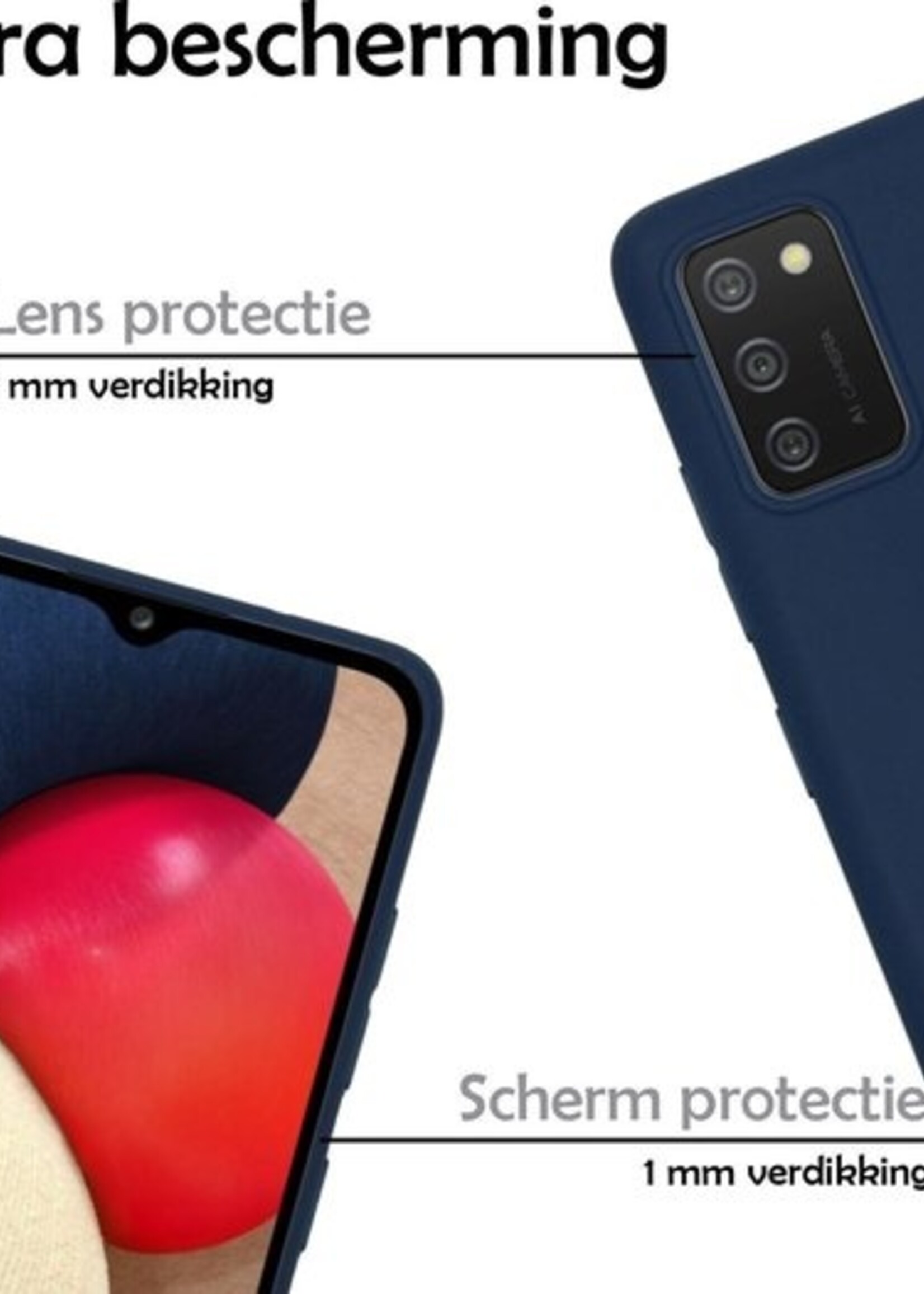 LUQ Hoesje Geschikt voor Samsung A02s Hoesje Siliconen Case Met 2x Screenprotector - Hoes Geschikt voor Samsung Galaxy A02s Hoes Siliconen - Donkerblauw