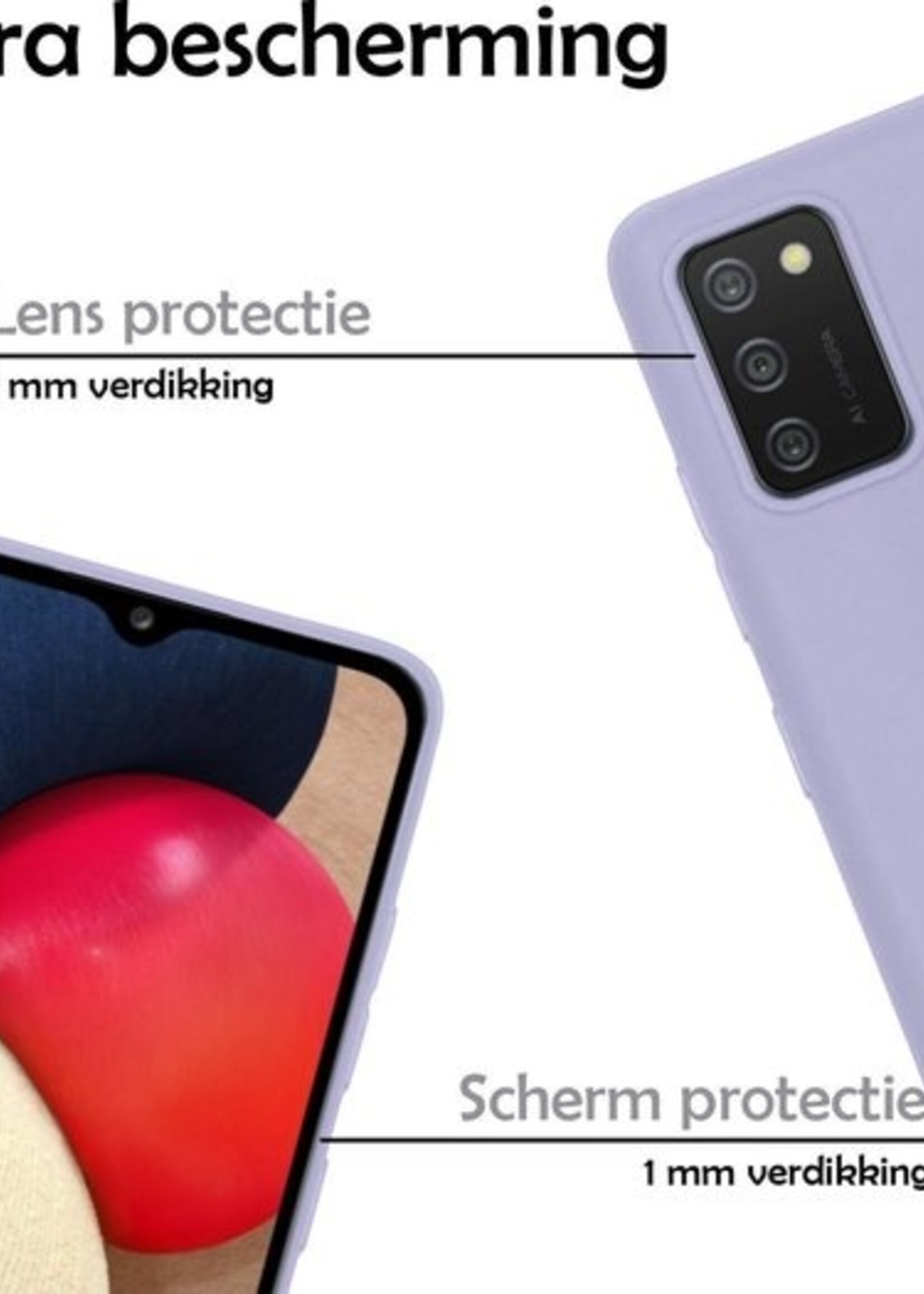 LUQ Hoesje Geschikt voor Samsung A02s Hoesje Siliconen Case Met 2x Screenprotector - Hoes Geschikt voor Samsung Galaxy A02s Hoes Siliconen - Lila