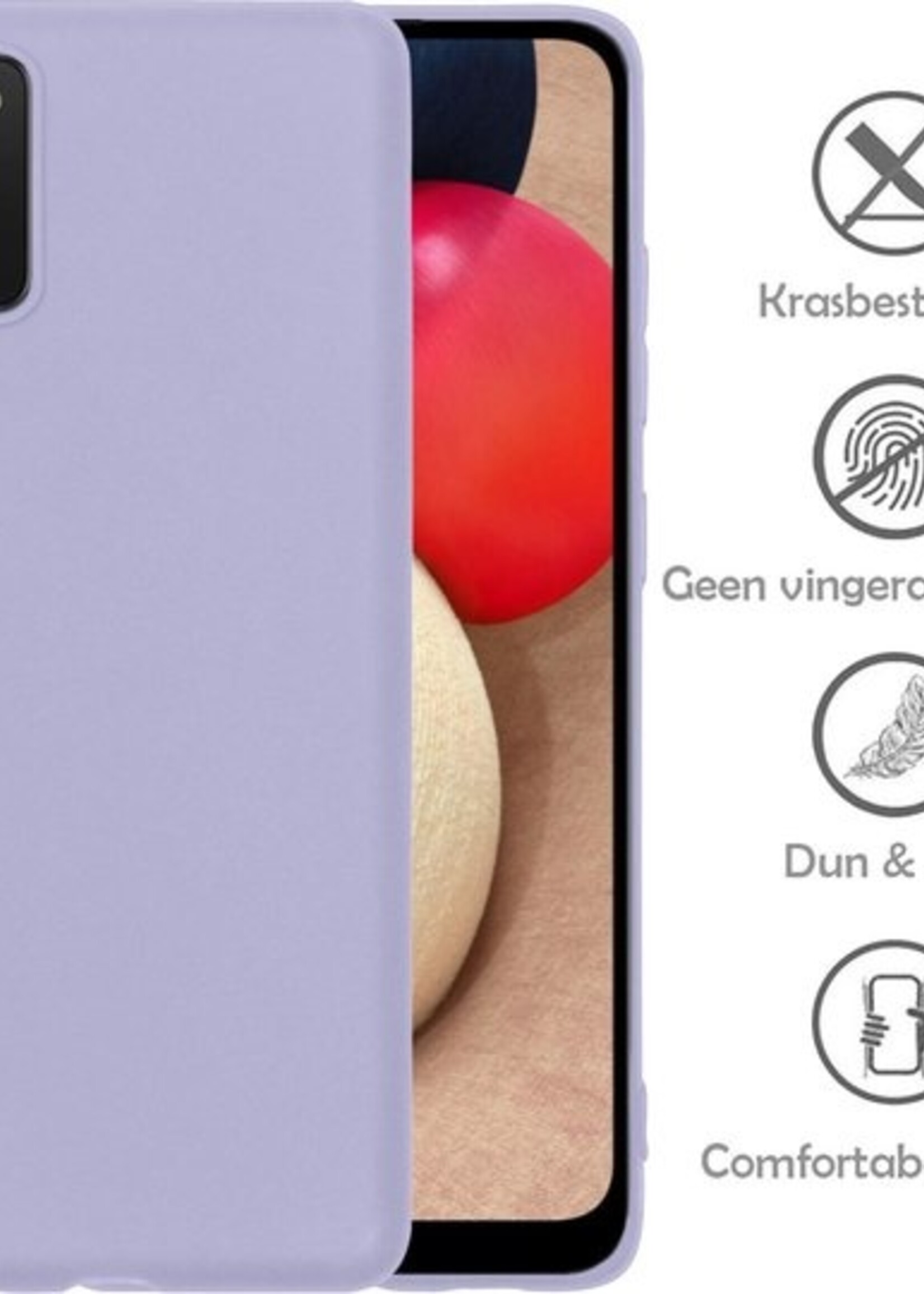 LUQ Hoesje Geschikt voor Samsung A02s Hoesje Siliconen Case Met 2x Screenprotector - Hoes Geschikt voor Samsung Galaxy A02s Hoes Siliconen - Lila