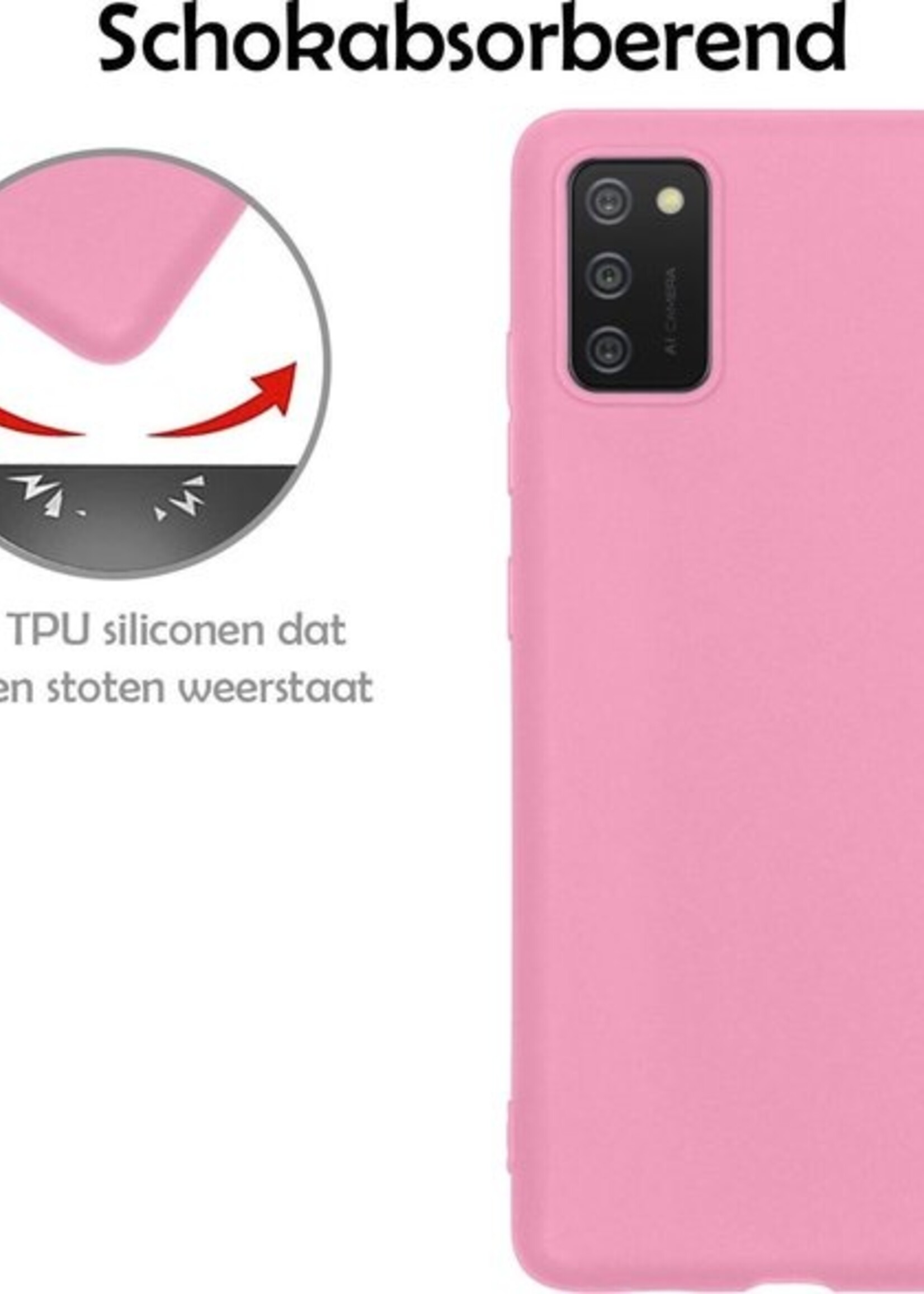 LUQ Hoesje Geschikt voor Samsung A02s Hoesje Siliconen Case Met 2x Screenprotector - Hoes Geschikt voor Samsung Galaxy A02s Hoes Siliconen - Lichtroze