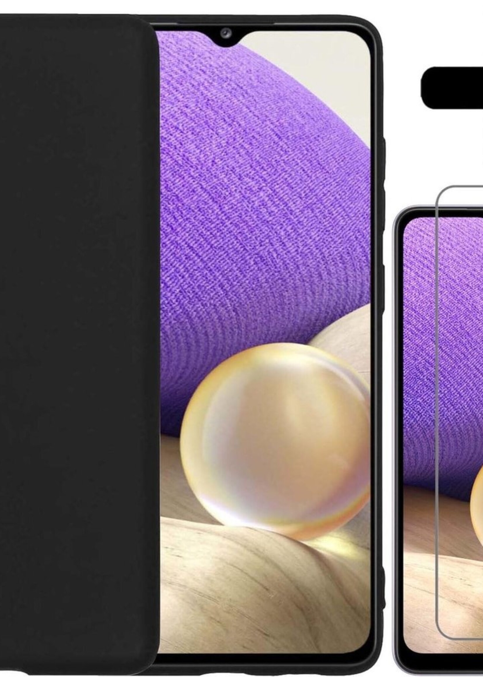 LUQ Hoesje Geschikt voor Samsung A32 5G Hoesje Siliconen Case Met Screenprotector - Hoes Geschikt voor Samsung Galaxy A32 5G Hoes Siliconen - Zwart