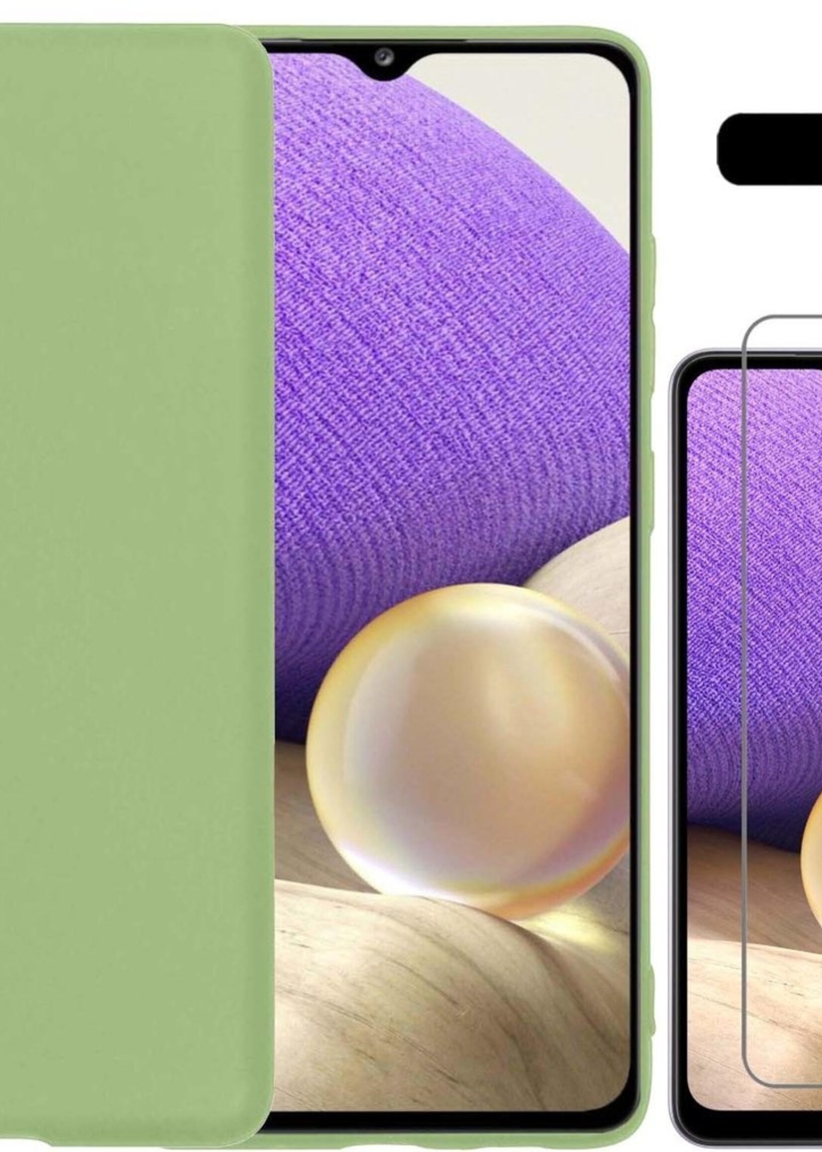LUQ Hoesje Geschikt voor Samsung A32 5G Hoesje Siliconen Case Met Screenprotector - Hoes Geschikt voor Samsung Galaxy A32 5G Hoes Siliconen - Groen