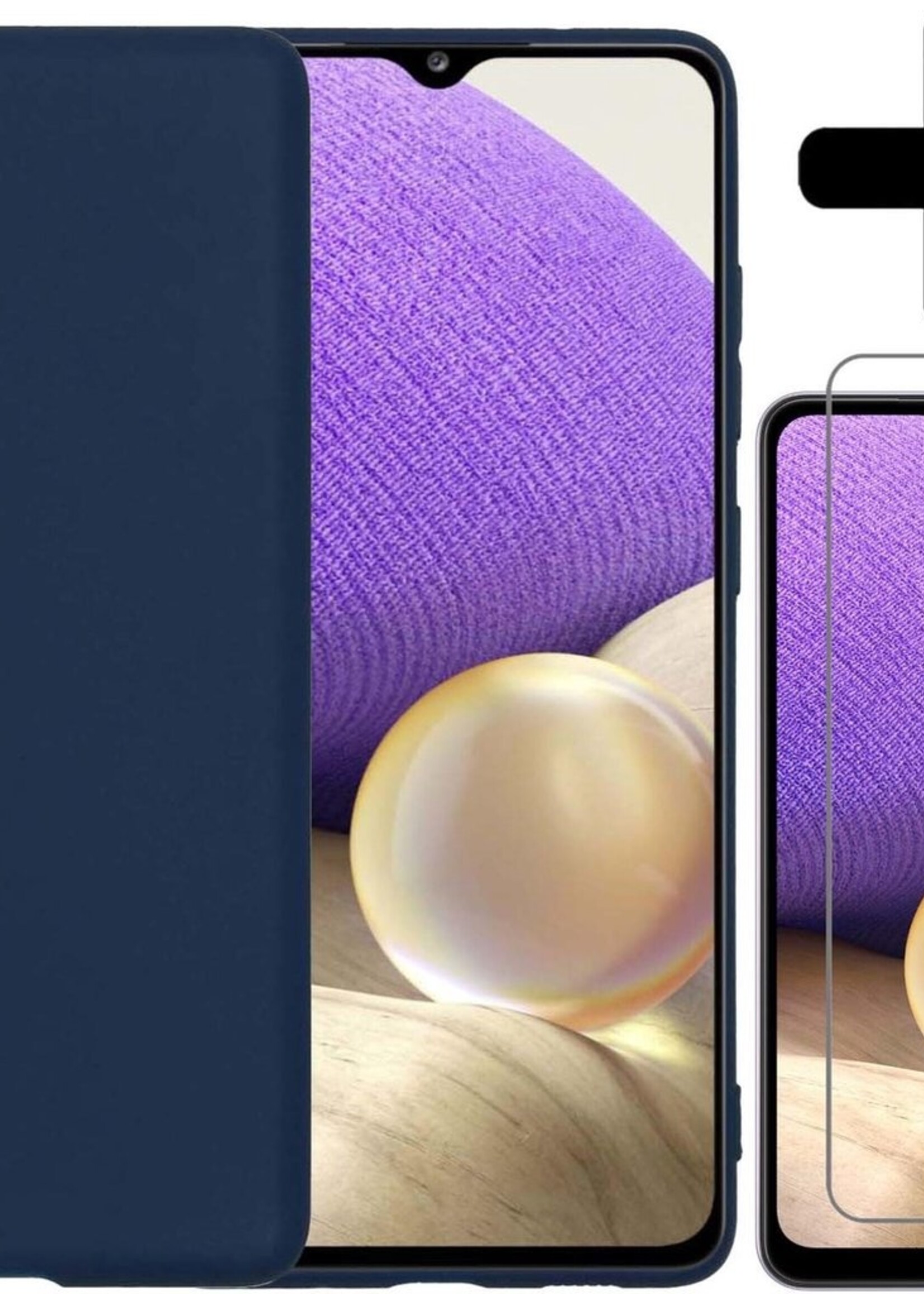LUQ Hoesje Geschikt voor Samsung A32 5G Hoesje Siliconen Case Met Screenprotector - Hoes Geschikt voor Samsung Galaxy A32 5G Hoes Siliconen - Donkerblauw