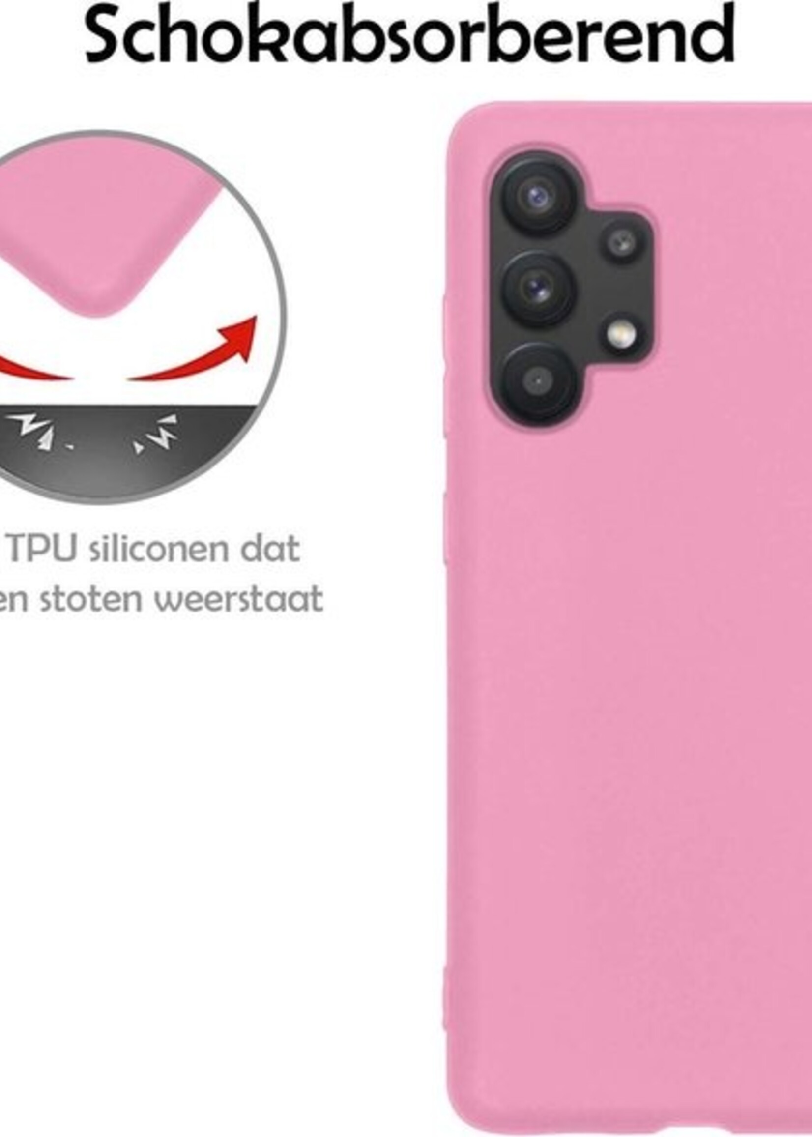 LUQ Hoesje Geschikt voor Samsung A32 5G Hoesje Siliconen Case Met Screenprotector - Hoes Geschikt voor Samsung Galaxy A32 5G Hoes Siliconen - Lichtroze