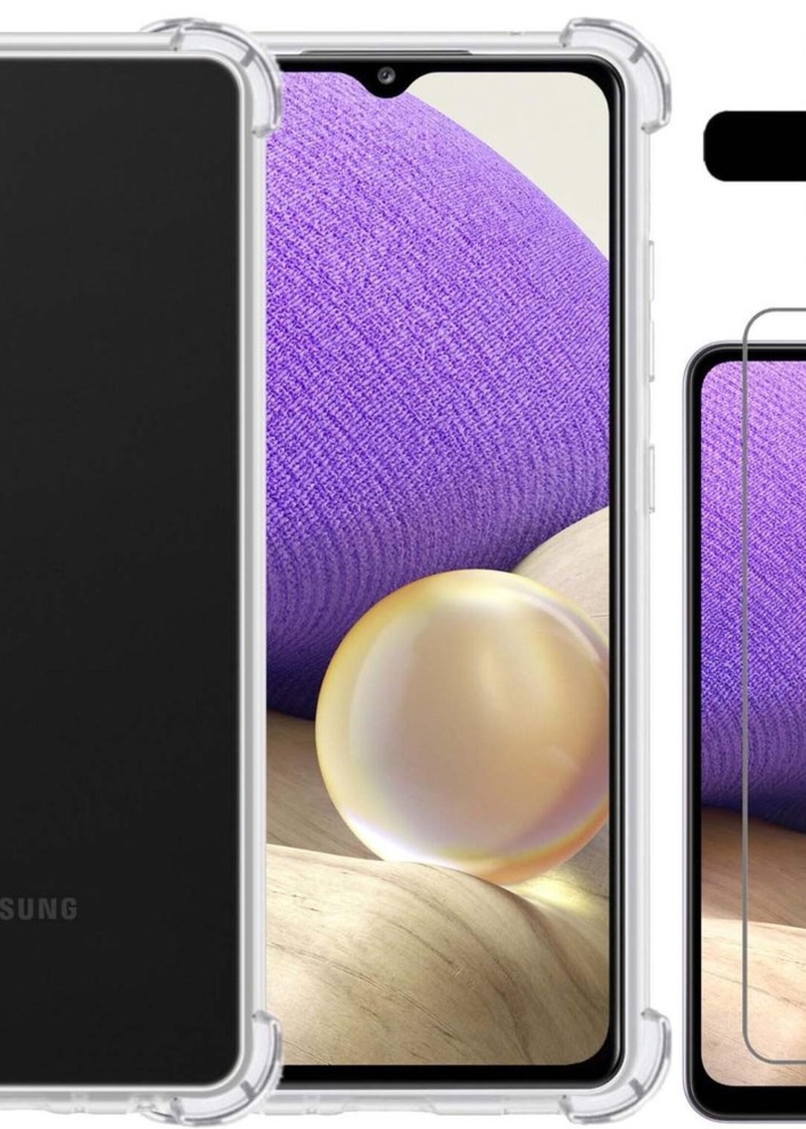 LUQ Hoesje Geschikt voor Samsung A32 5G Hoesje Shockproof Case Siliconen Met 2x Screenprotector - Hoes Geschikt voor Samsung Galaxy A32 5G Hoes Cover Siliconen - Transparant