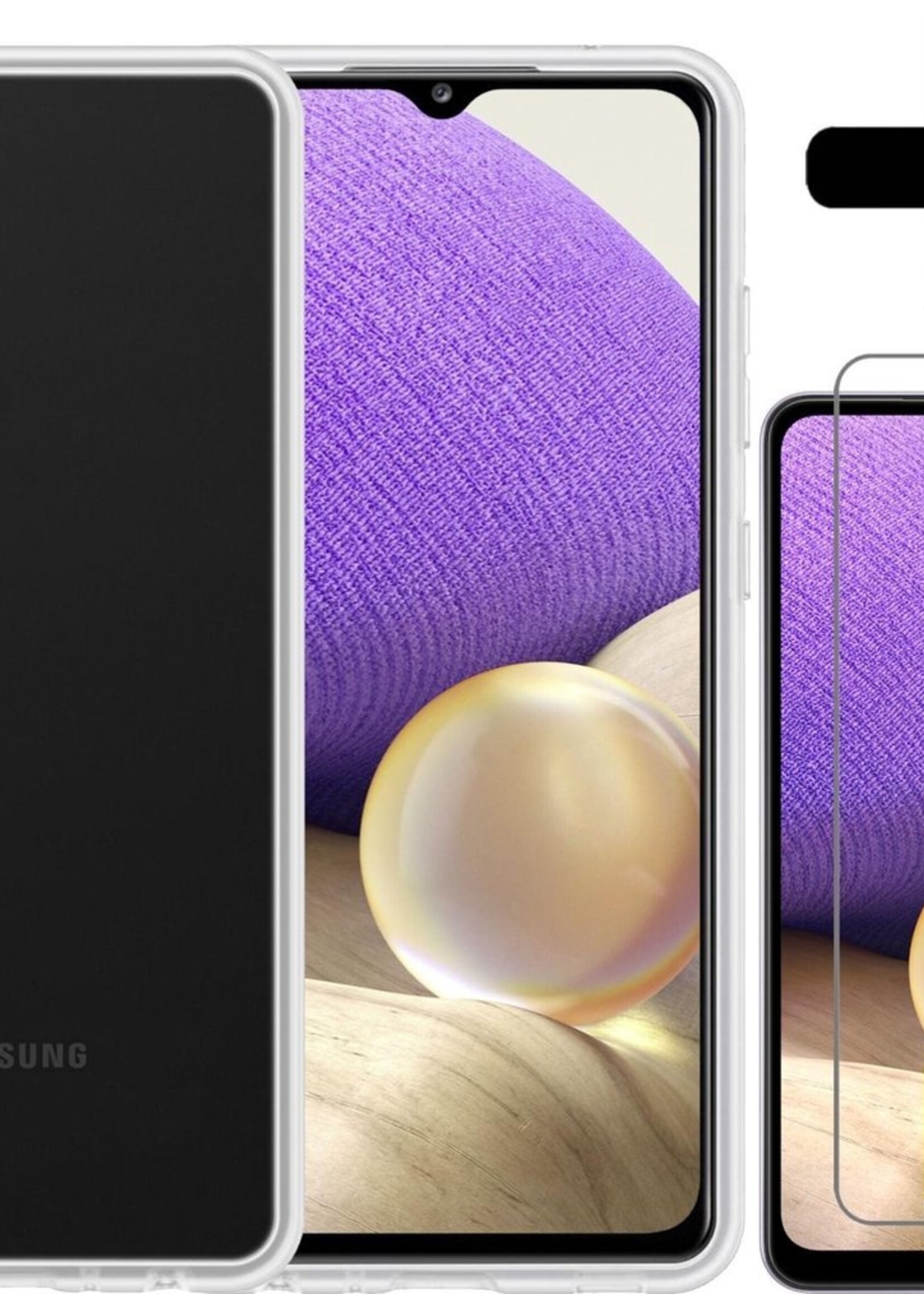 LUQ Hoesje Geschikt voor Samsung A32 5G Hoesje Siliconen Case Met 2x Screenprotector - Hoes Geschikt voor Samsung Galaxy A32 5G Hoes Siliconen - Transparant
