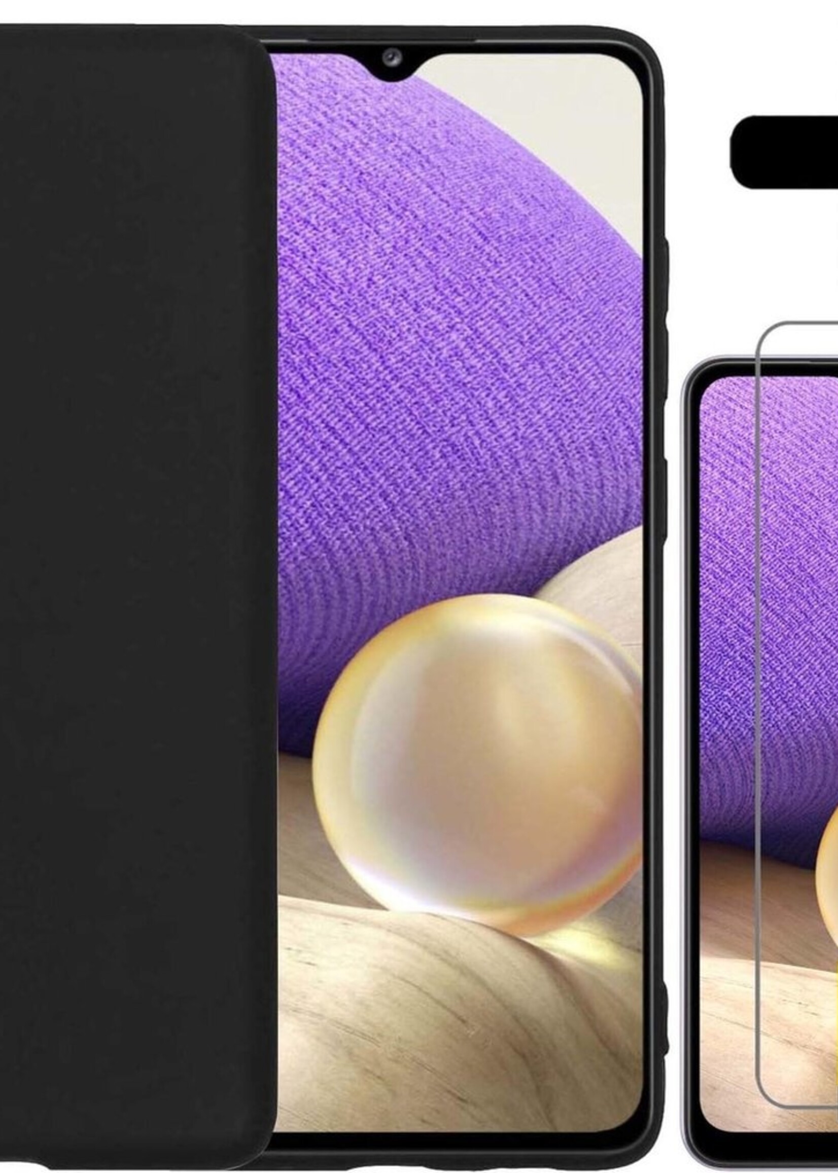 LUQ Hoesje Geschikt voor Samsung A32 5G Hoesje Siliconen Case Met 2x Screenprotector - Hoes Geschikt voor Samsung Galaxy A32 5G Hoes Siliconen - Zwart