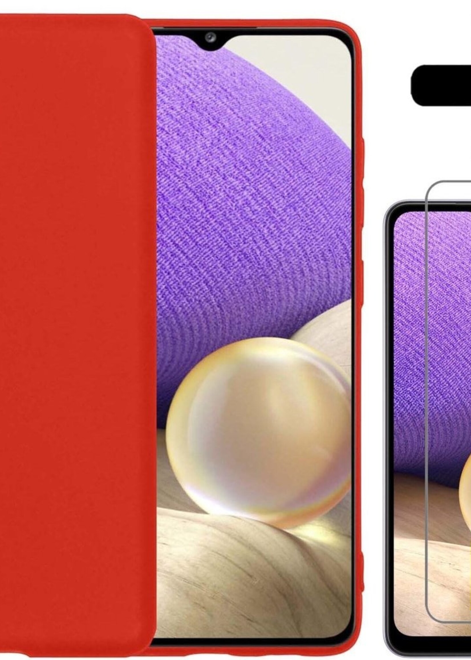 LUQ Hoesje Geschikt voor Samsung A32 5G Hoesje Siliconen Case Met 2x Screenprotector - Hoes Geschikt voor Samsung Galaxy A32 5G Hoes Siliconen - Rood