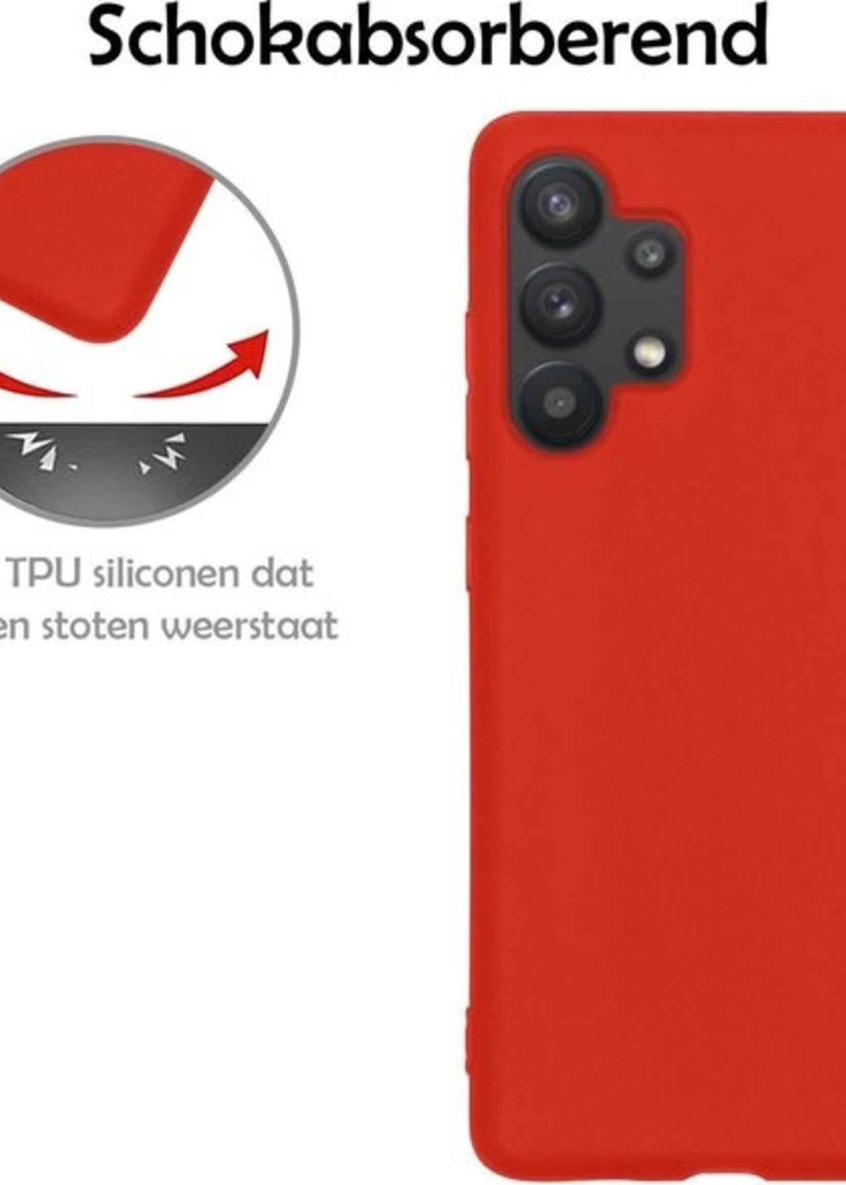 LUQ Hoesje Geschikt voor Samsung A32 5G Hoesje Siliconen Case Met 2x Screenprotector - Hoes Geschikt voor Samsung Galaxy A32 5G Hoes Siliconen - Rood