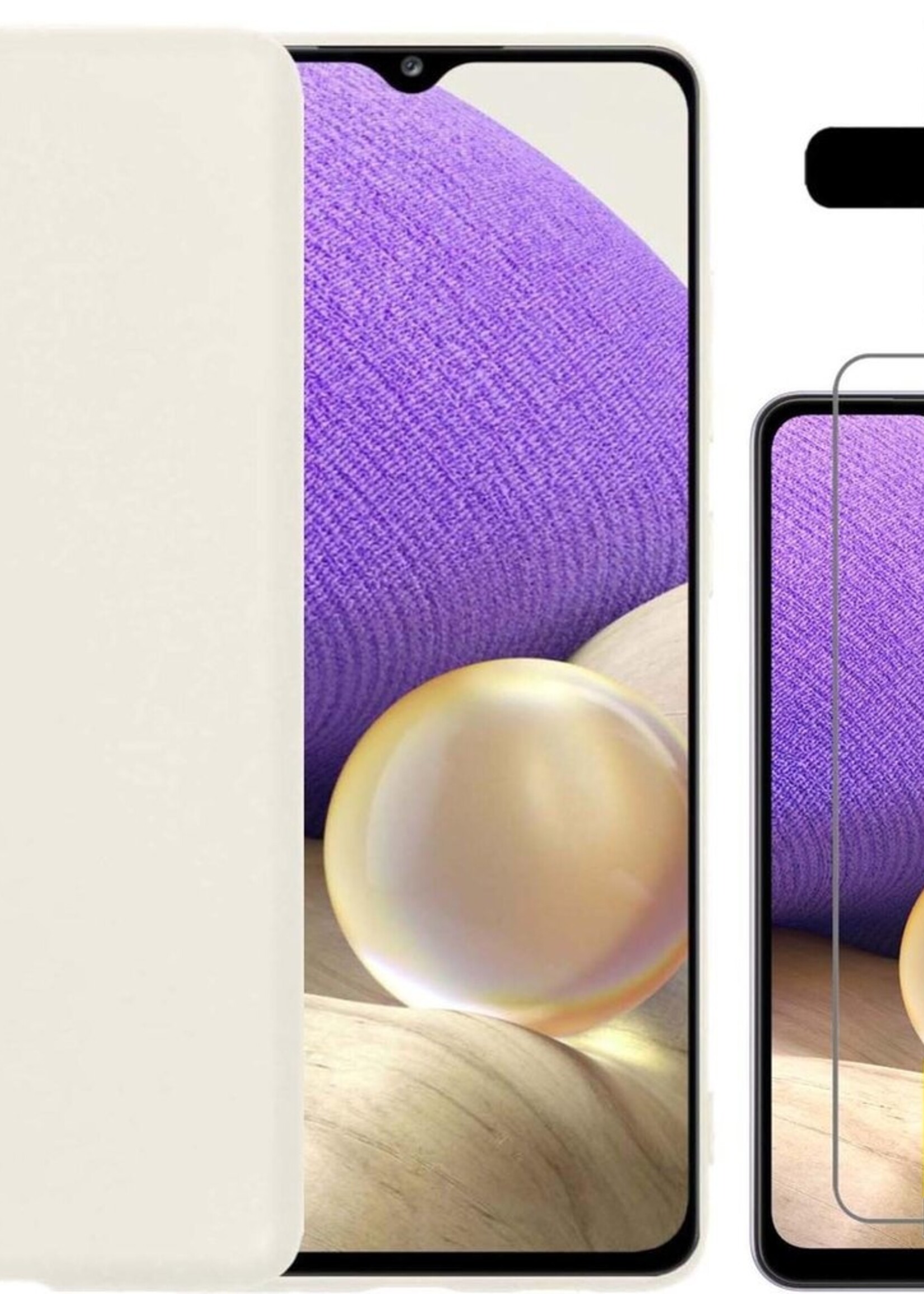 LUQ Hoesje Geschikt voor Samsung A32 5G Hoesje Siliconen Case Met 2x Screenprotector - Hoes Geschikt voor Samsung Galaxy A32 5G Hoes Siliconen - Wit