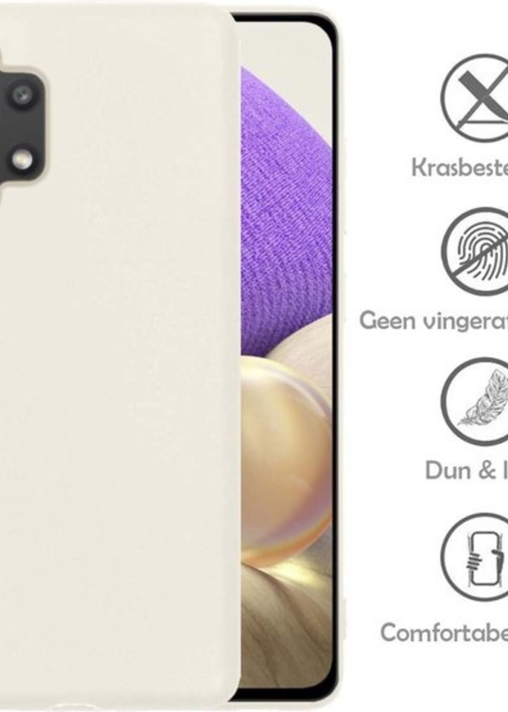 LUQ Hoesje Geschikt voor Samsung A32 5G Hoesje Siliconen Case Met 2x Screenprotector - Hoes Geschikt voor Samsung Galaxy A32 5G Hoes Siliconen - Wit