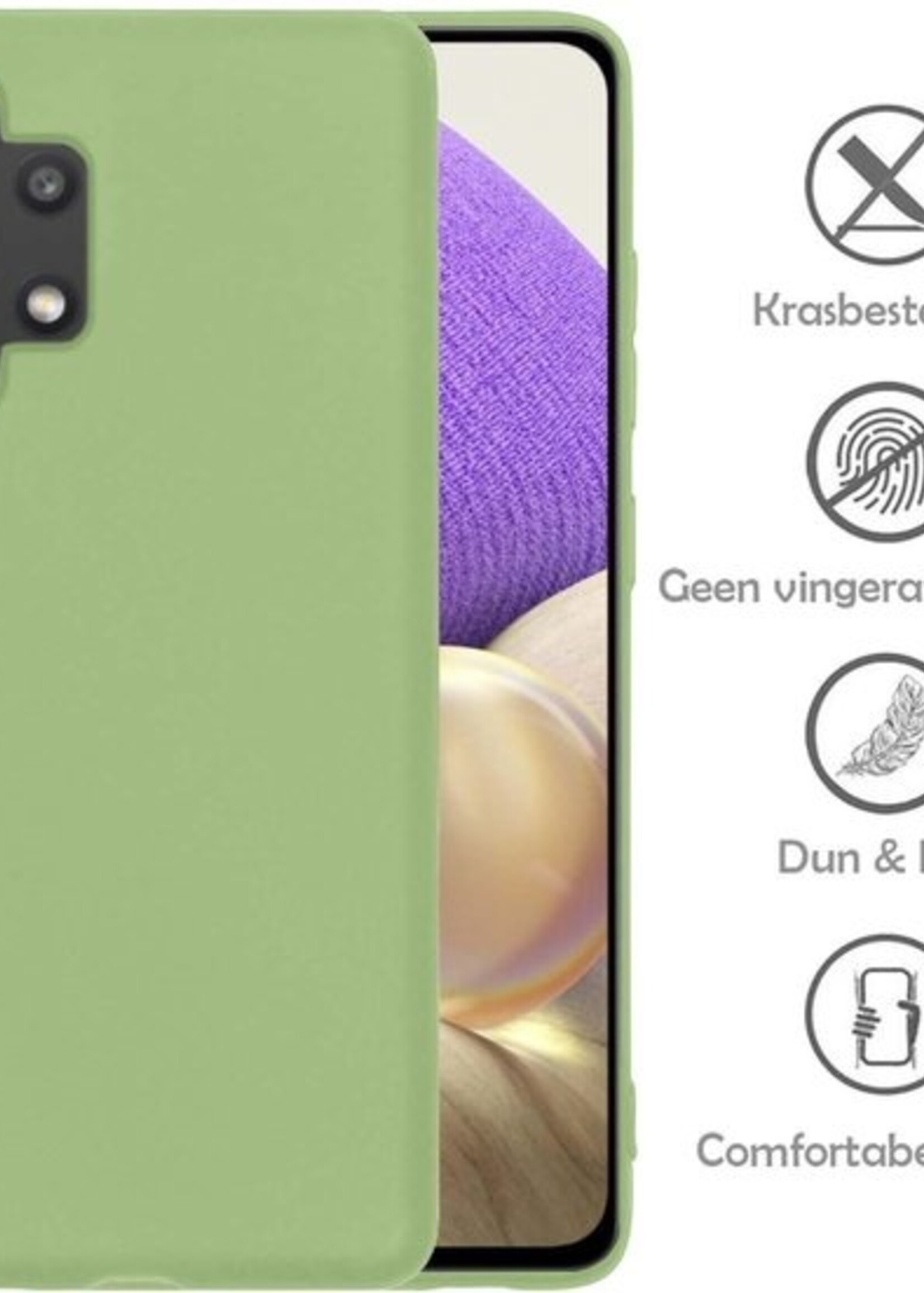 LUQ Hoesje Geschikt voor Samsung A32 5G Hoesje Siliconen Case Met 2x Screenprotector - Hoes Geschikt voor Samsung Galaxy A32 5G Hoes Siliconen - Groen