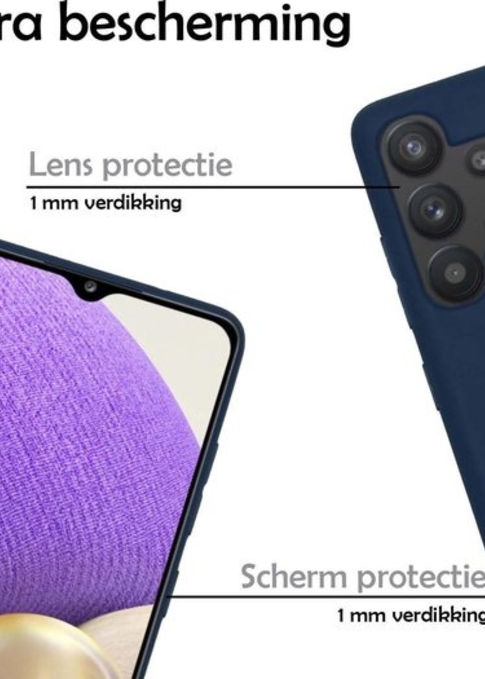 LUQ Hoesje Geschikt voor Samsung A32 5G Hoesje Siliconen Case Met 2x Screenprotector - Hoes Geschikt voor Samsung Galaxy A32 5G Hoes Siliconen - Donkerblauw