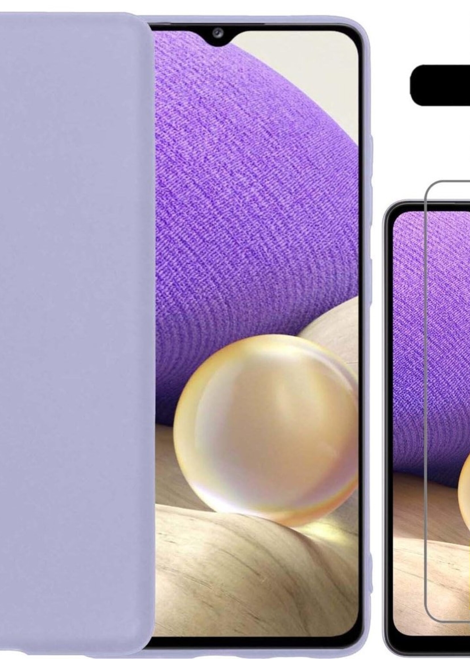 LUQ Hoesje Geschikt voor Samsung A32 5G Hoesje Siliconen Case Met 2x Screenprotector - Hoes Geschikt voor Samsung Galaxy A32 5G Hoes Siliconen - Lila