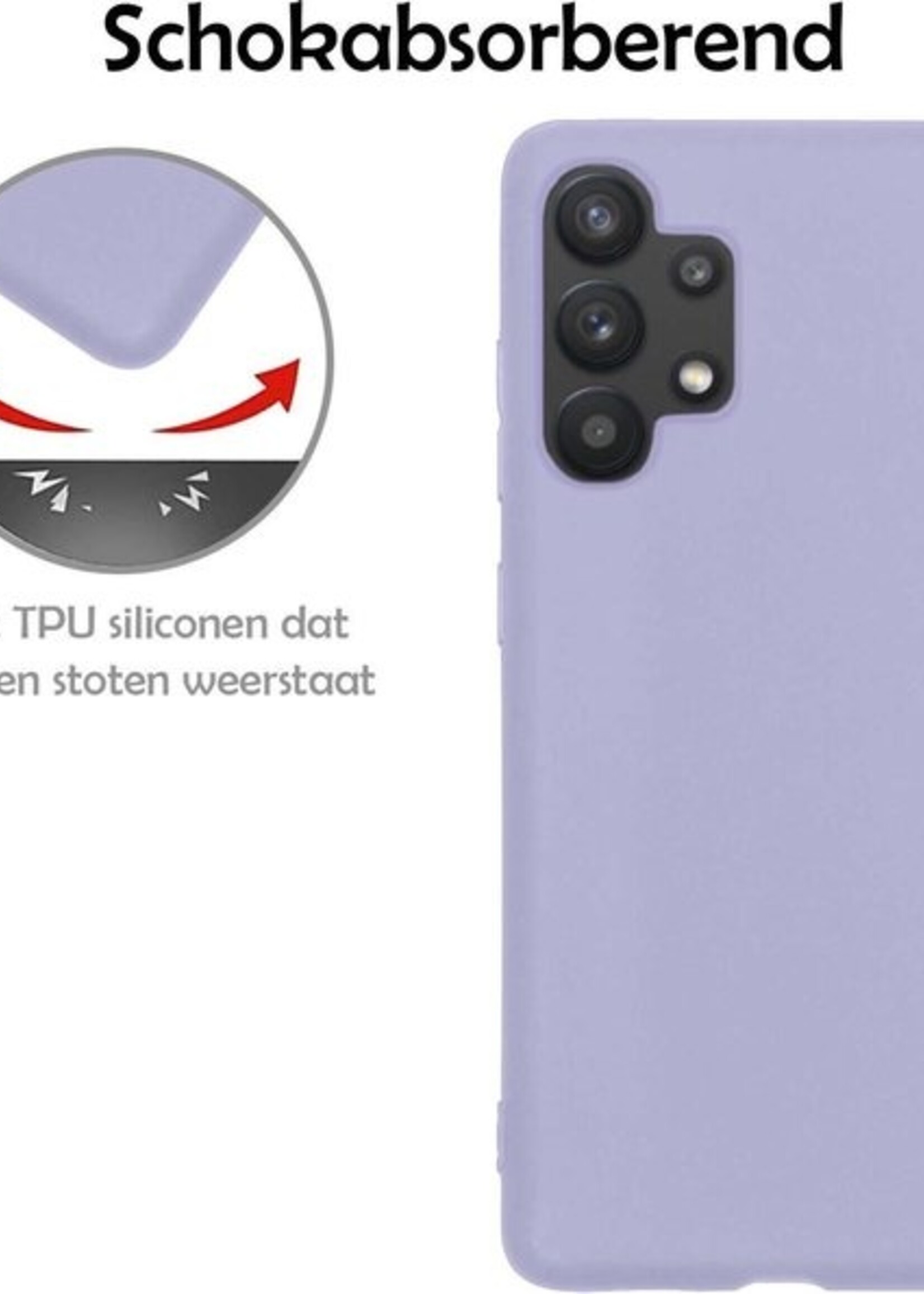 LUQ Hoesje Geschikt voor Samsung A32 5G Hoesje Siliconen Case Met 2x Screenprotector - Hoes Geschikt voor Samsung Galaxy A32 5G Hoes Siliconen - Lila
