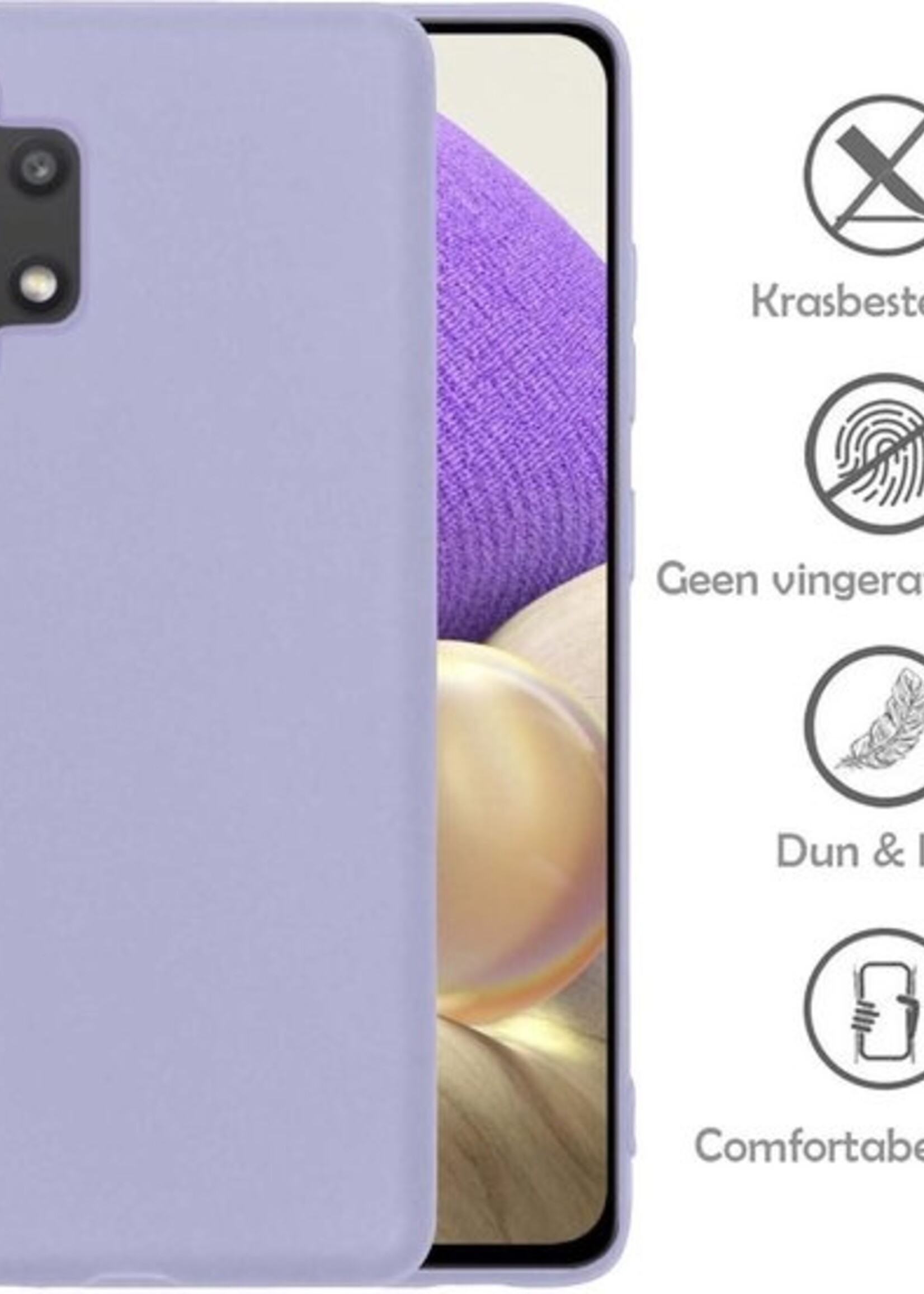 LUQ Hoesje Geschikt voor Samsung A32 5G Hoesje Siliconen Case Met 2x Screenprotector - Hoes Geschikt voor Samsung Galaxy A32 5G Hoes Siliconen - Lila