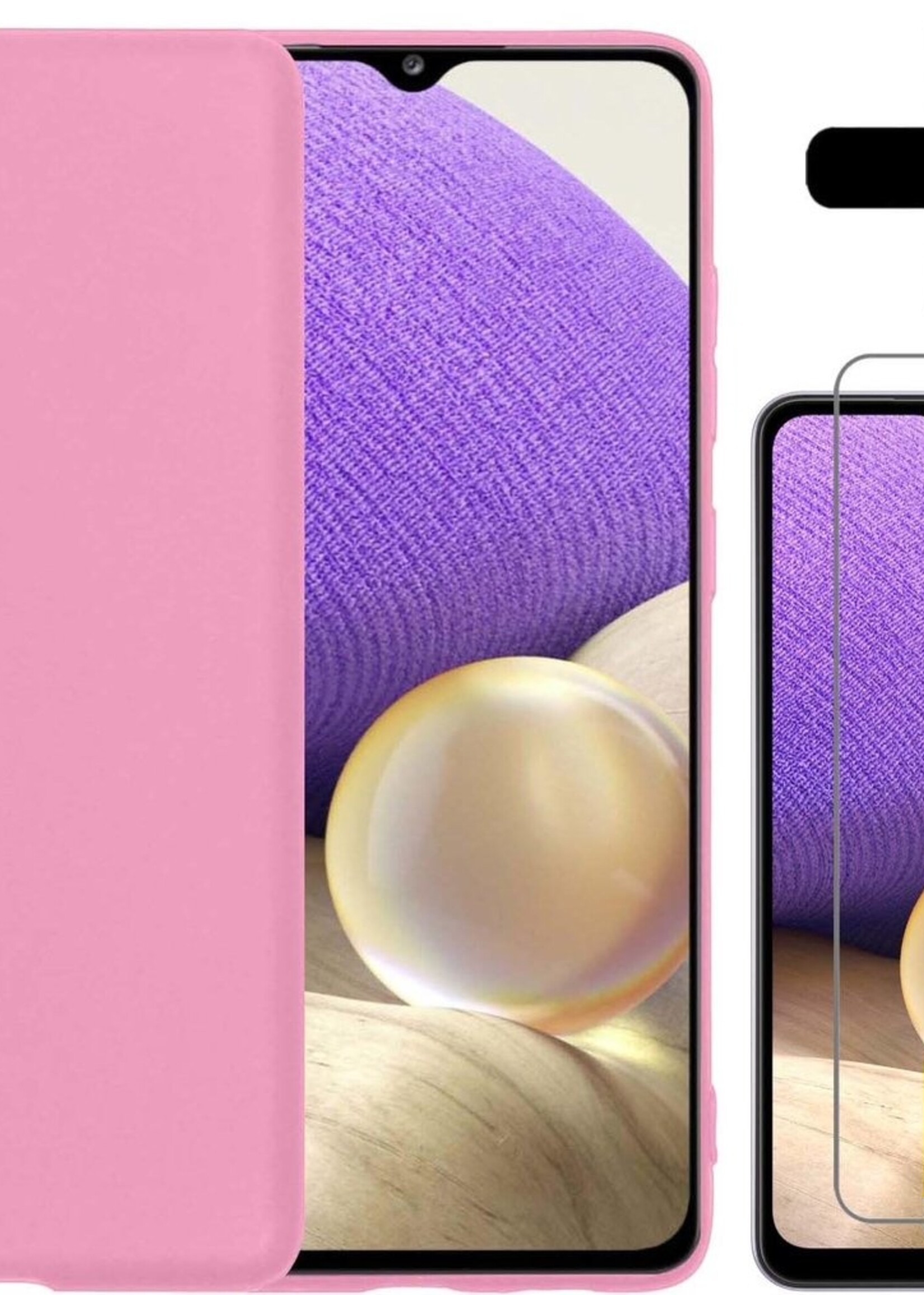 LUQ Hoesje Geschikt voor Samsung A32 5G Hoesje Siliconen Case Met 2x Screenprotector - Hoes Geschikt voor Samsung Galaxy A32 5G Hoes Siliconen - Lichtroze
