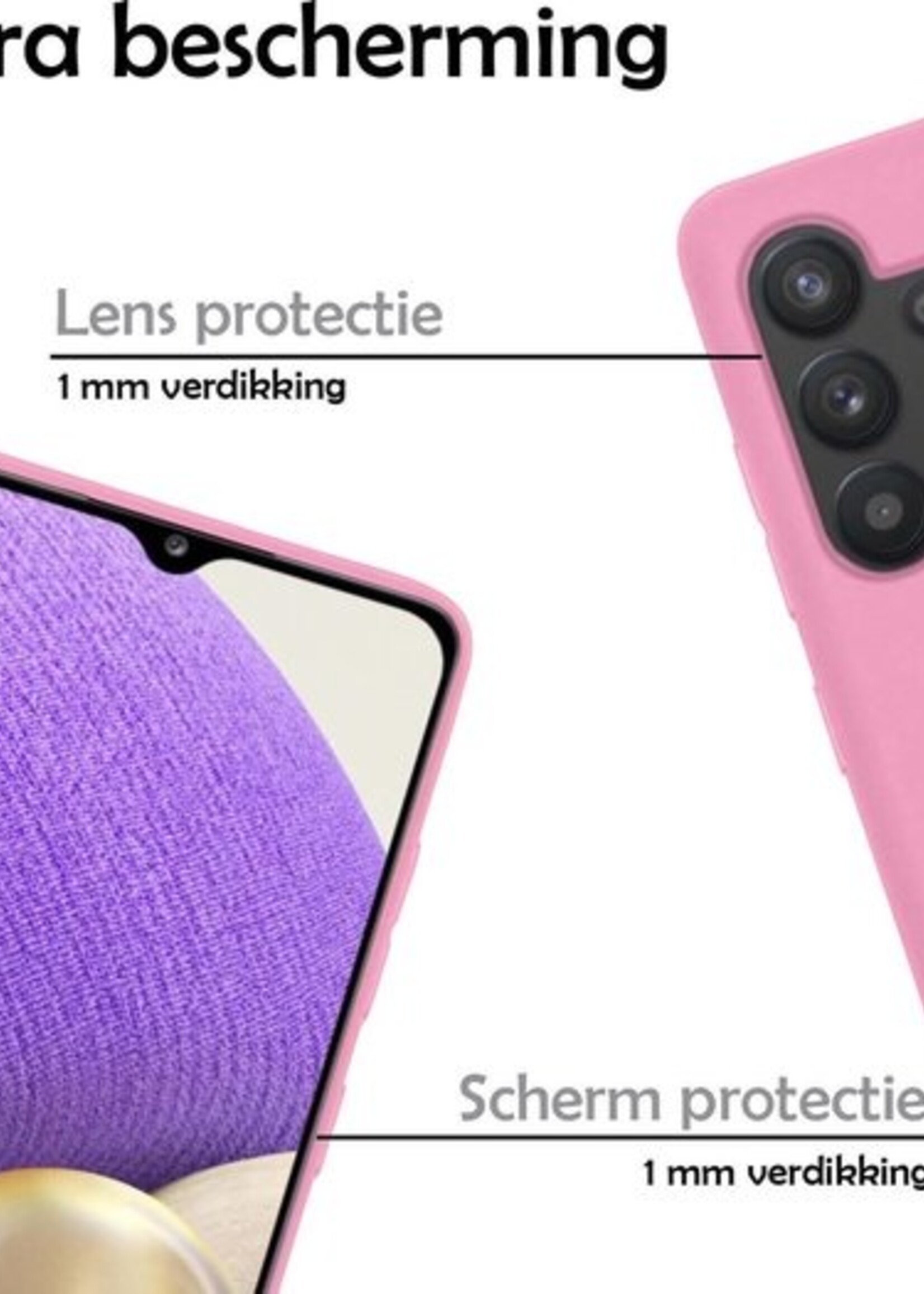 LUQ Hoesje Geschikt voor Samsung A32 5G Hoesje Siliconen Case Met 2x Screenprotector - Hoes Geschikt voor Samsung Galaxy A32 5G Hoes Siliconen - Lichtroze