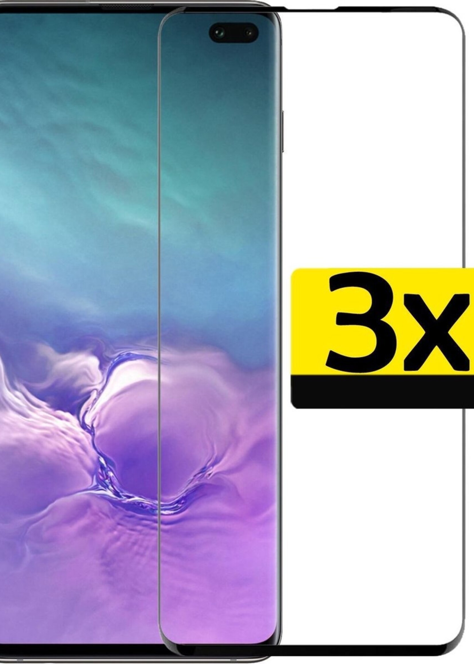 LUQ Screenprotector Geschikt voor Samsung S10 Plus Screenprotector Glas Full Cover - Screenprotector Geschikt voor Samsung Galaxy S10 Plus Screenprotector Full Cover - 3 Stuks
