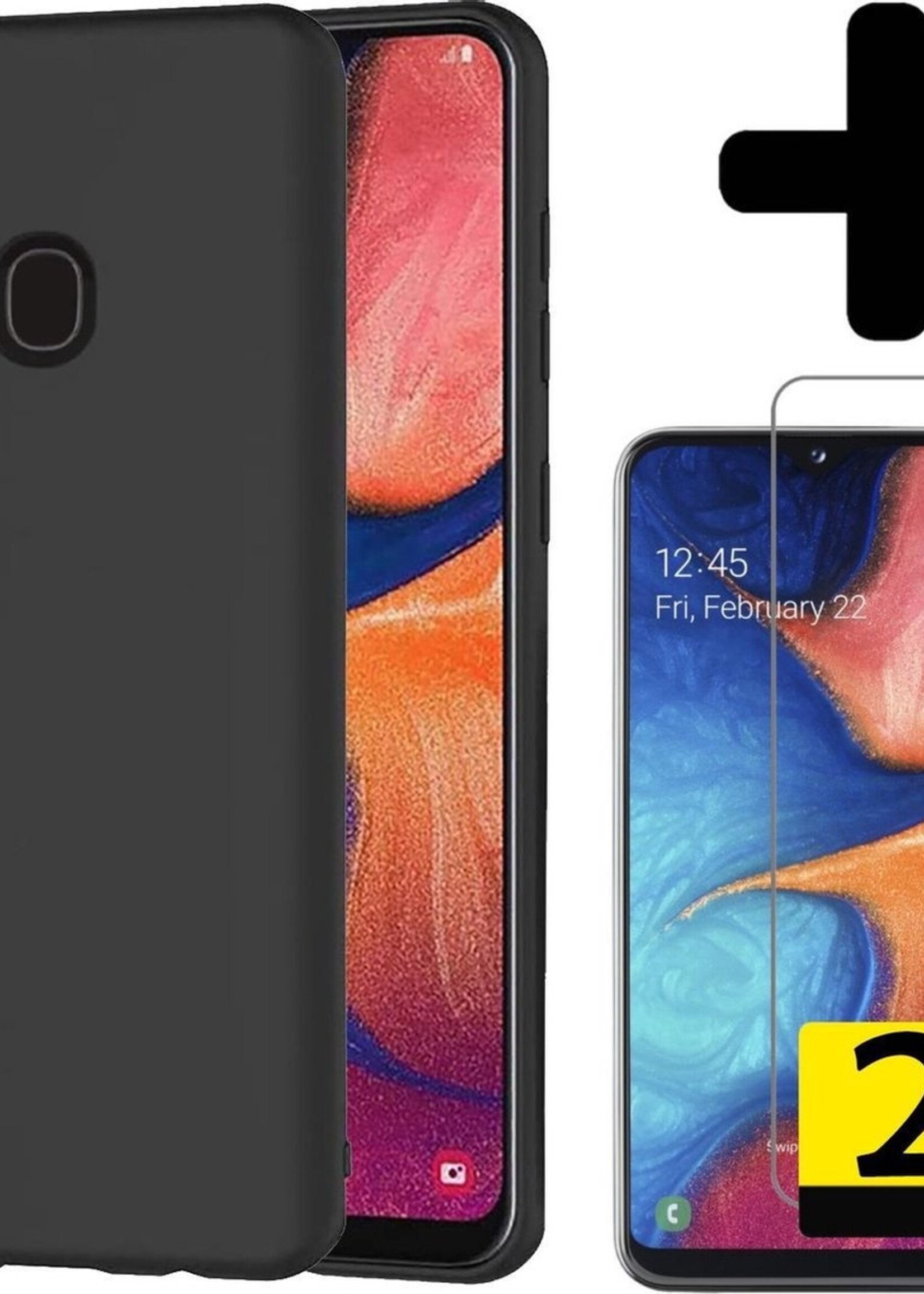LUQ Hoesje Geschikt voor Samsung A20e Hoesje Siliconen Case Met 2x Screenprotector - Hoes Geschikt voor Samsung Galaxy A20e Hoes Siliconen - Zwart