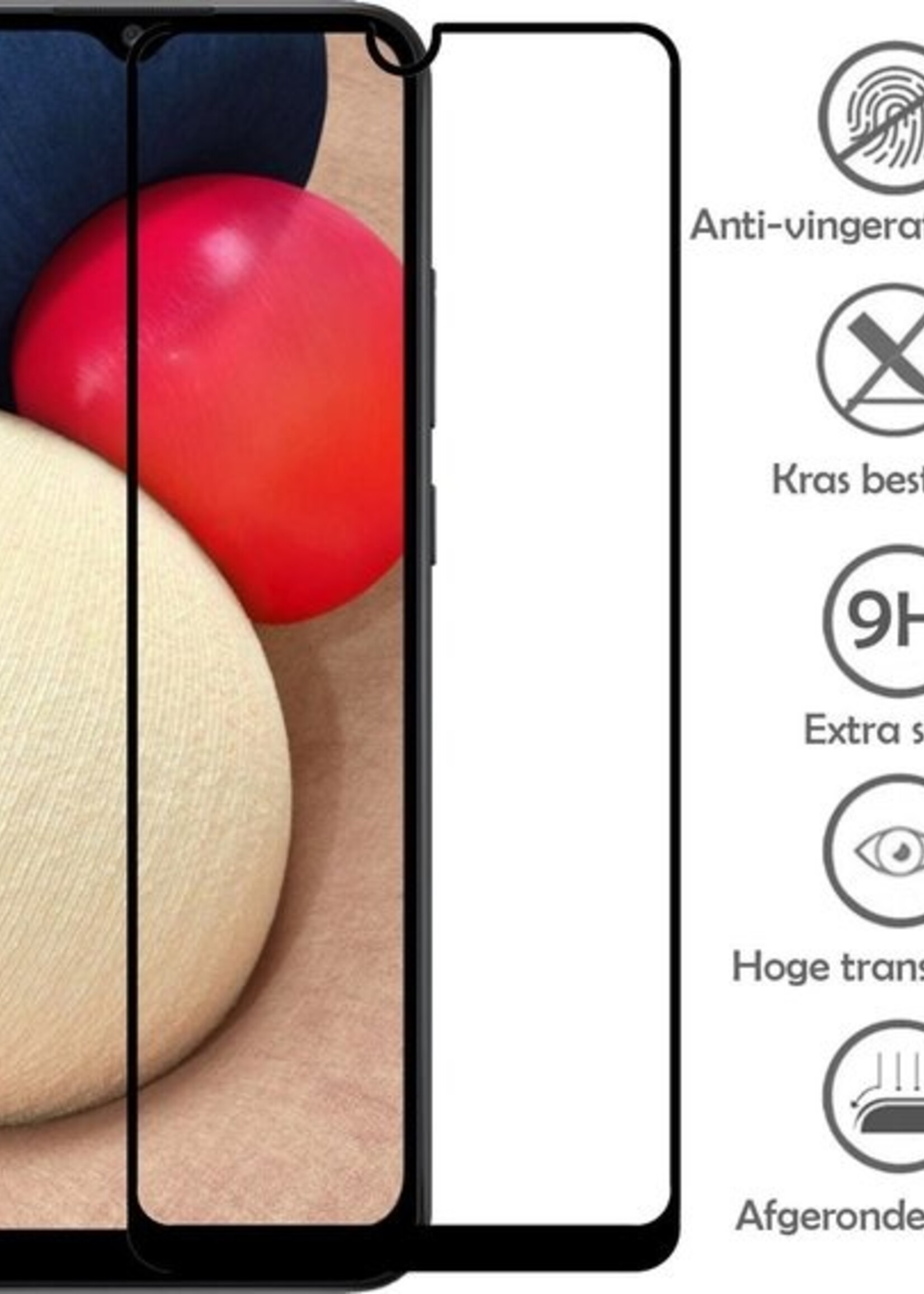 LUQ Screenprotector Geschikt voor Samsung A02s Screenprotector Glas Full Cover - Screenprotector Geschikt voor Samsung Galaxy A02s Screenprotector Full Cover