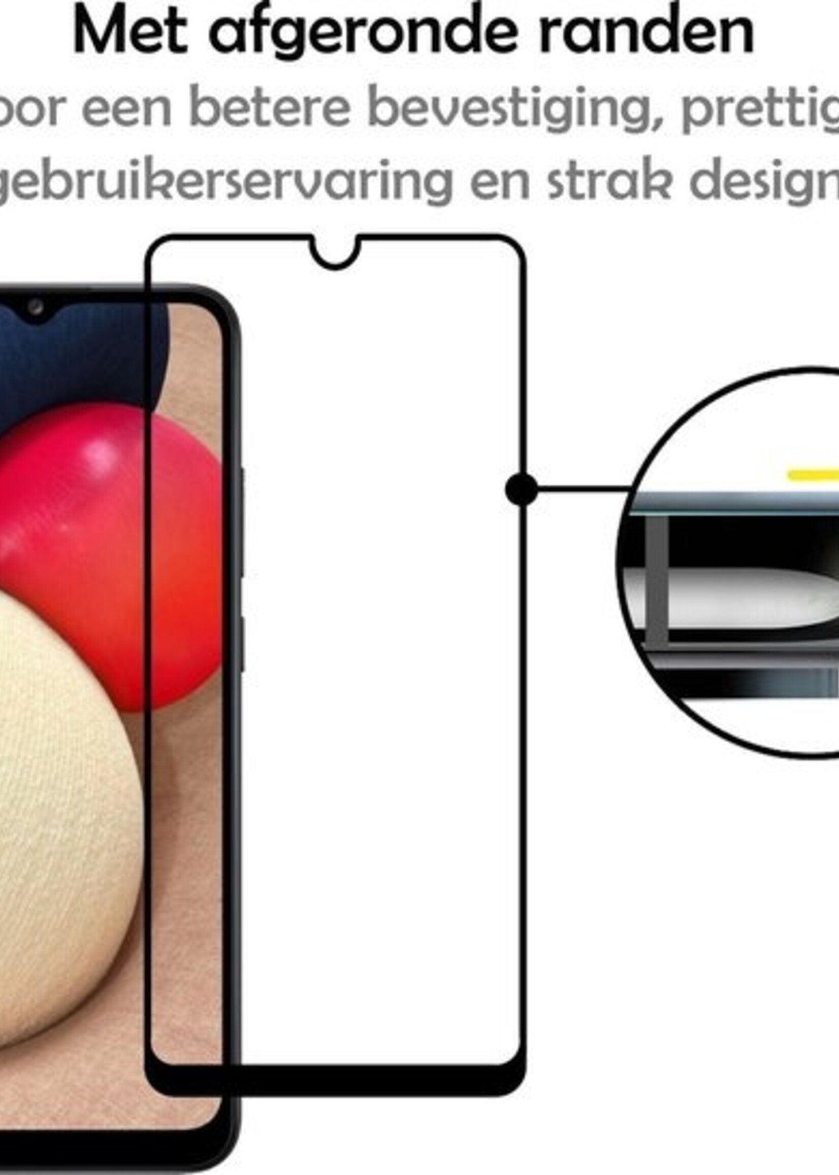 LUQ Screenprotector Geschikt voor Samsung A02s Screenprotector Glas Full Cover - Screenprotector Geschikt voor Samsung Galaxy A02s Screenprotector Full Cover - 3 Stuks