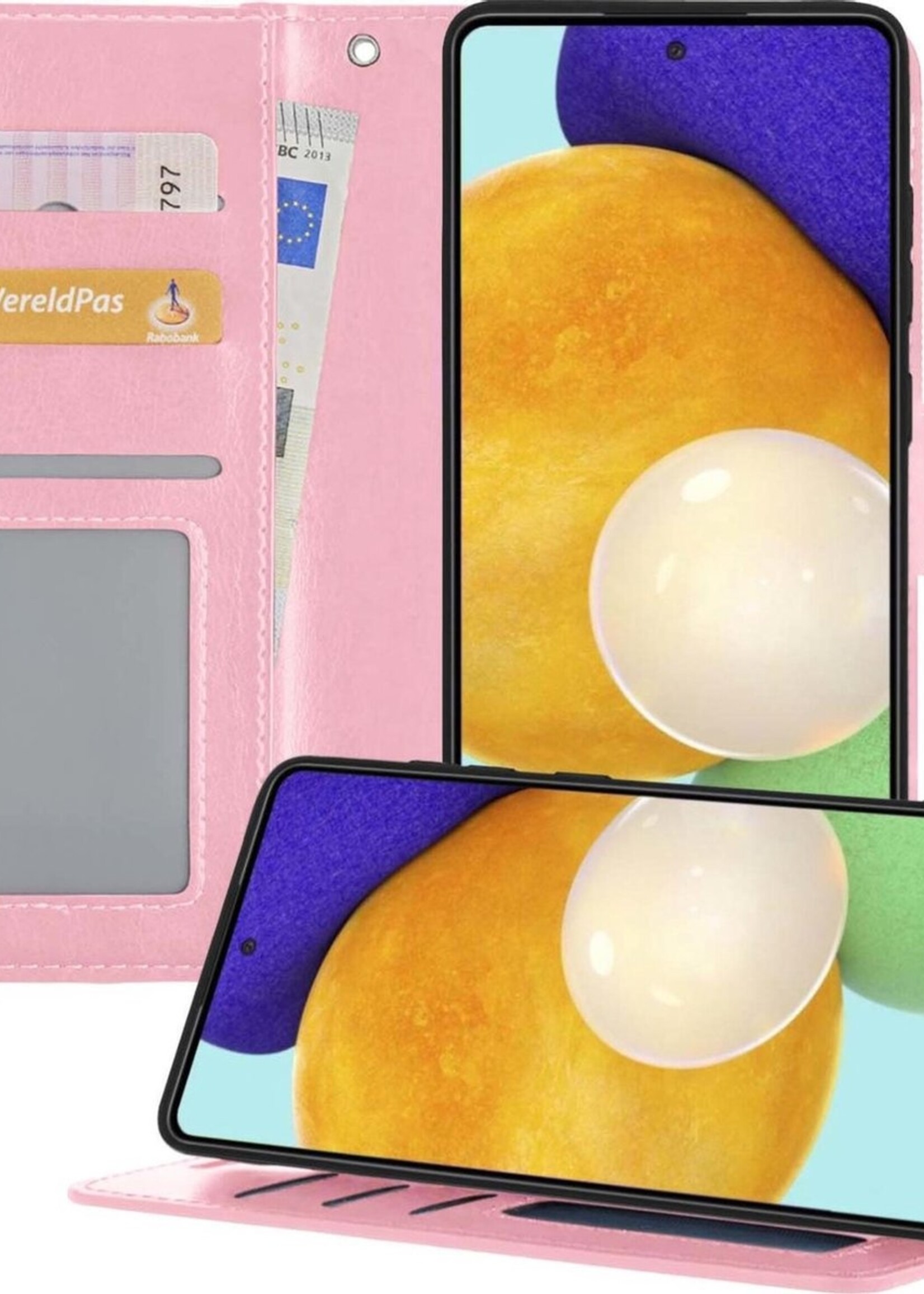 LUQ Hoesje Geschikt voor Samsung A52 5G Hoesje Book Case Hoes Wallet Cover - Hoes Geschikt voor Samsung Galaxy A52 5G Hoesje Bookcase Hoes - Lichtroze