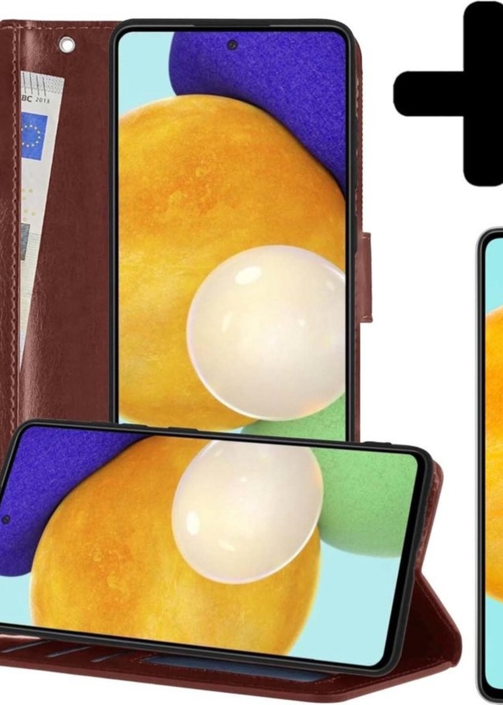 LUQ Hoesje Geschikt voor Samsung A52 5G Hoesje Book Case Hoes Wallet Cover Met Screenprotector - Hoes Geschikt voor Samsung Galaxy A52 5G Hoesje Bookcase Hoes - Bruin