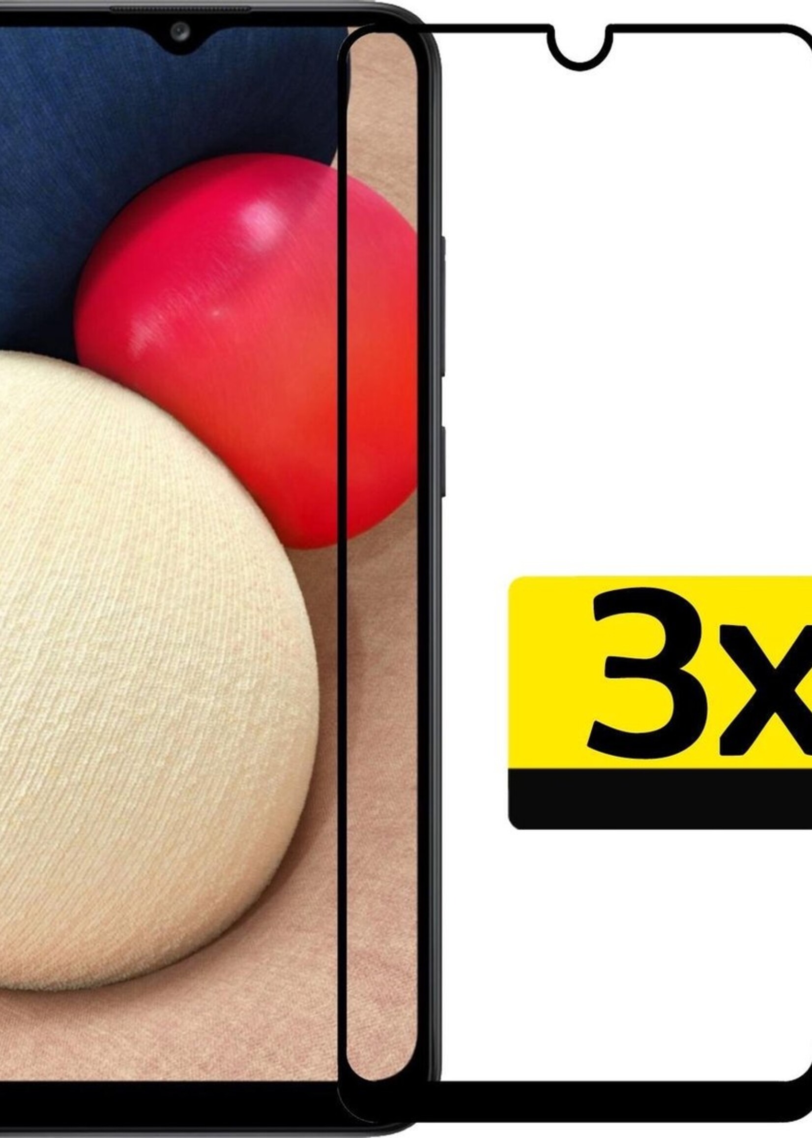 LUQ Screenprotector Geschikt voor Samsung A02s Screenprotector Glas Full Cover - Screenprotector Geschikt voor Samsung Galaxy A02s Screenprotector Full Cover - 3 Stuks