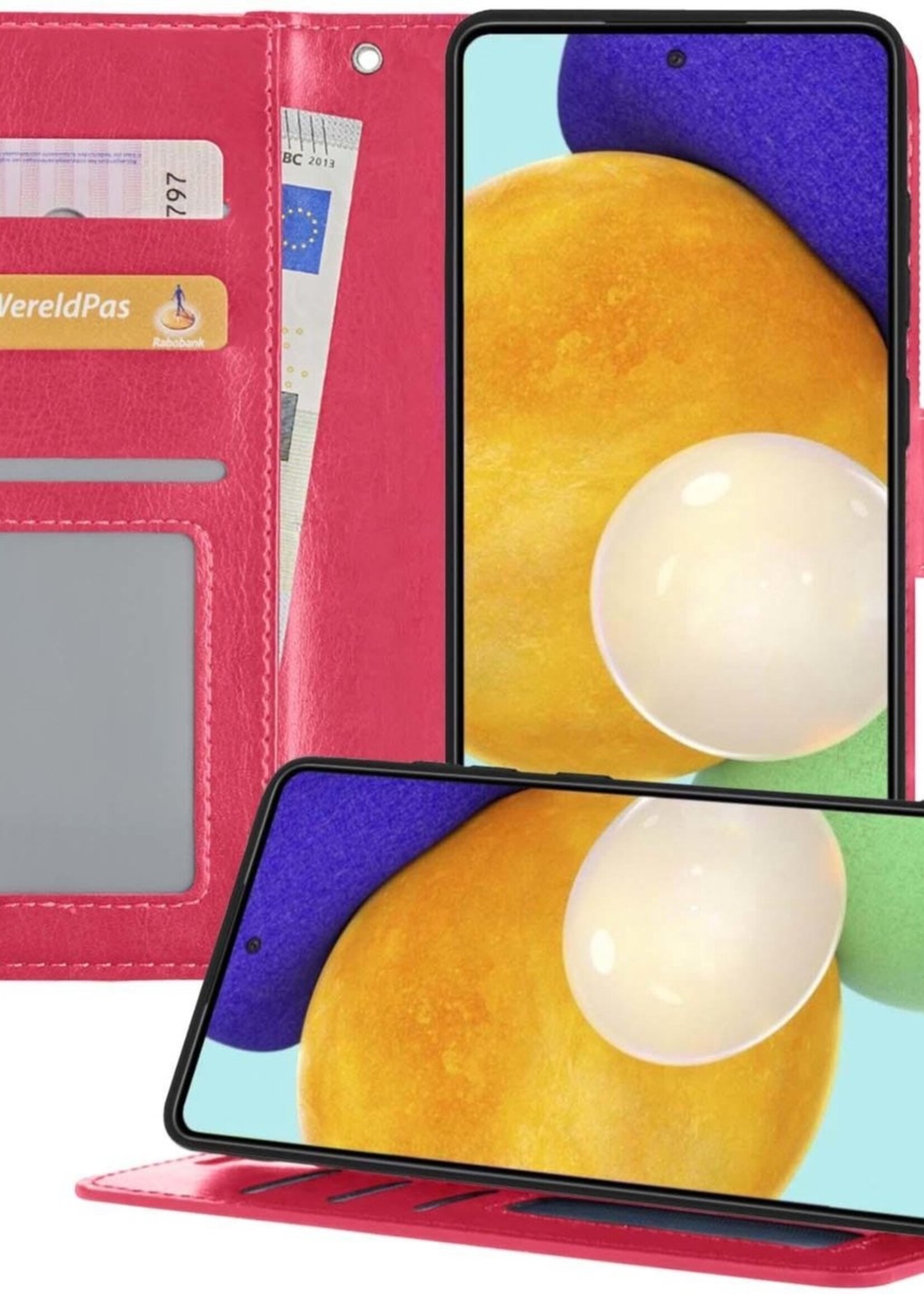 LUQ Hoesje Geschikt voor Samsung A52 5G Hoesje Book Case Hoes Wallet Cover - Hoes Geschikt voor Samsung Galaxy A52 5G Hoesje Bookcase Hoes - Donkerroze