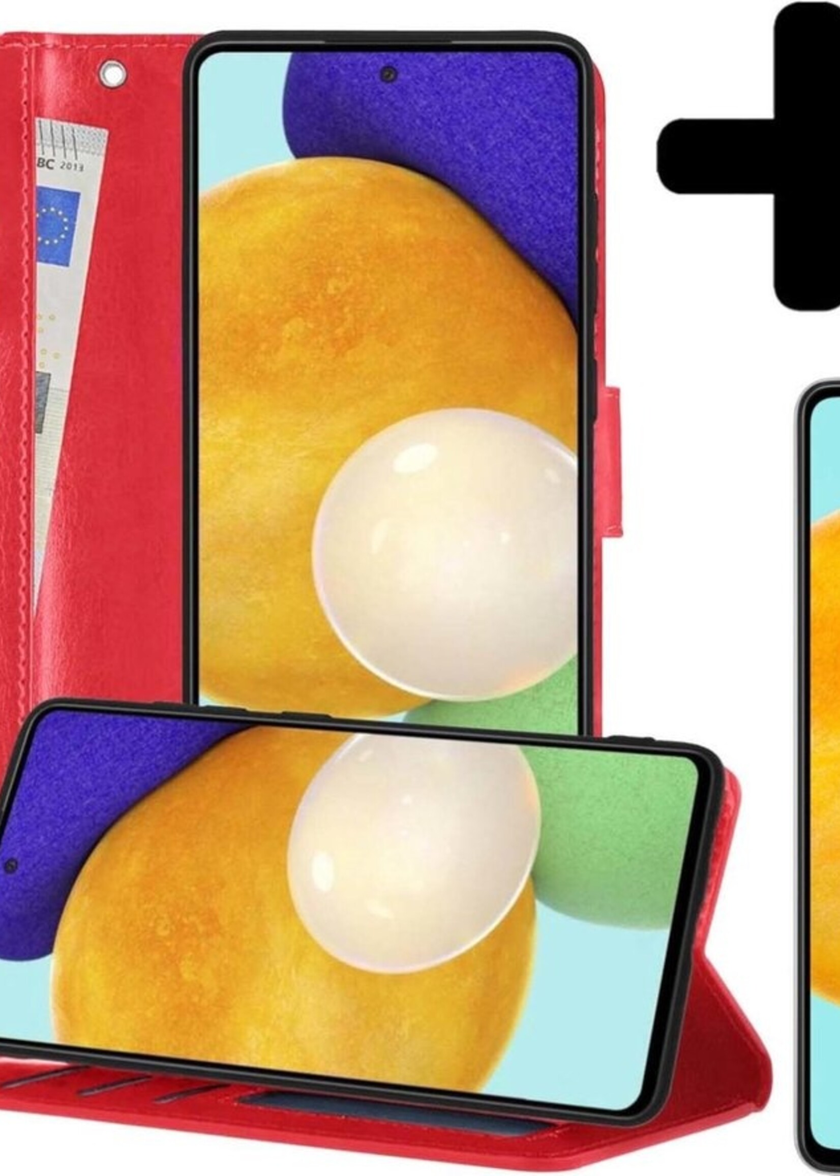 LUQ Hoesje Geschikt voor Samsung A52 5G Hoesje Book Case Hoes Wallet Cover Met Screenprotector - Hoes Geschikt voor Samsung Galaxy A52 5G Hoesje Bookcase Hoes - Rood