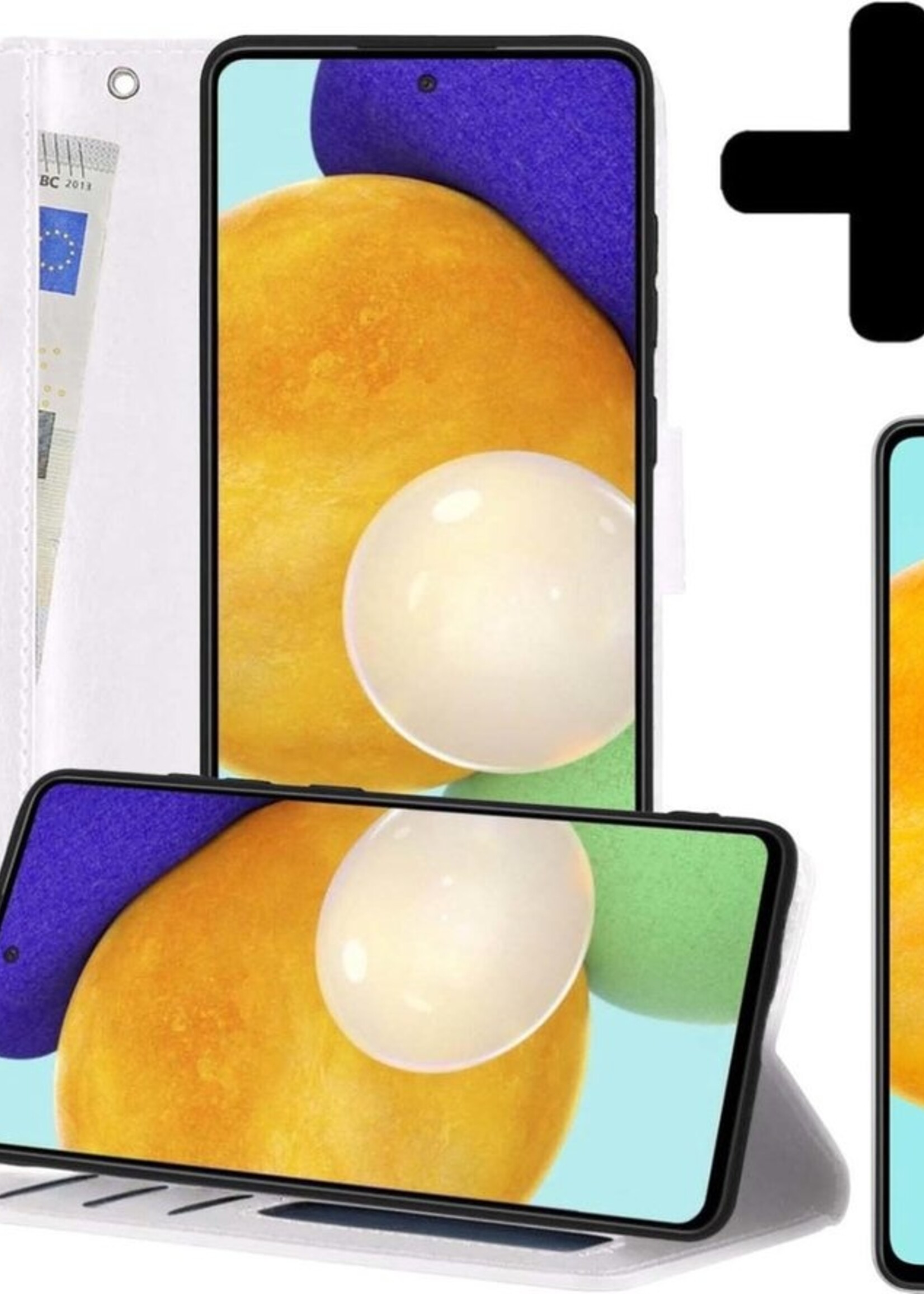 LUQ Hoesje Geschikt voor Samsung A52 5G Hoesje Book Case Hoes Wallet Cover Met Screenprotector - Hoes Geschikt voor Samsung Galaxy A52 5G Hoesje Bookcase Hoes - Wit