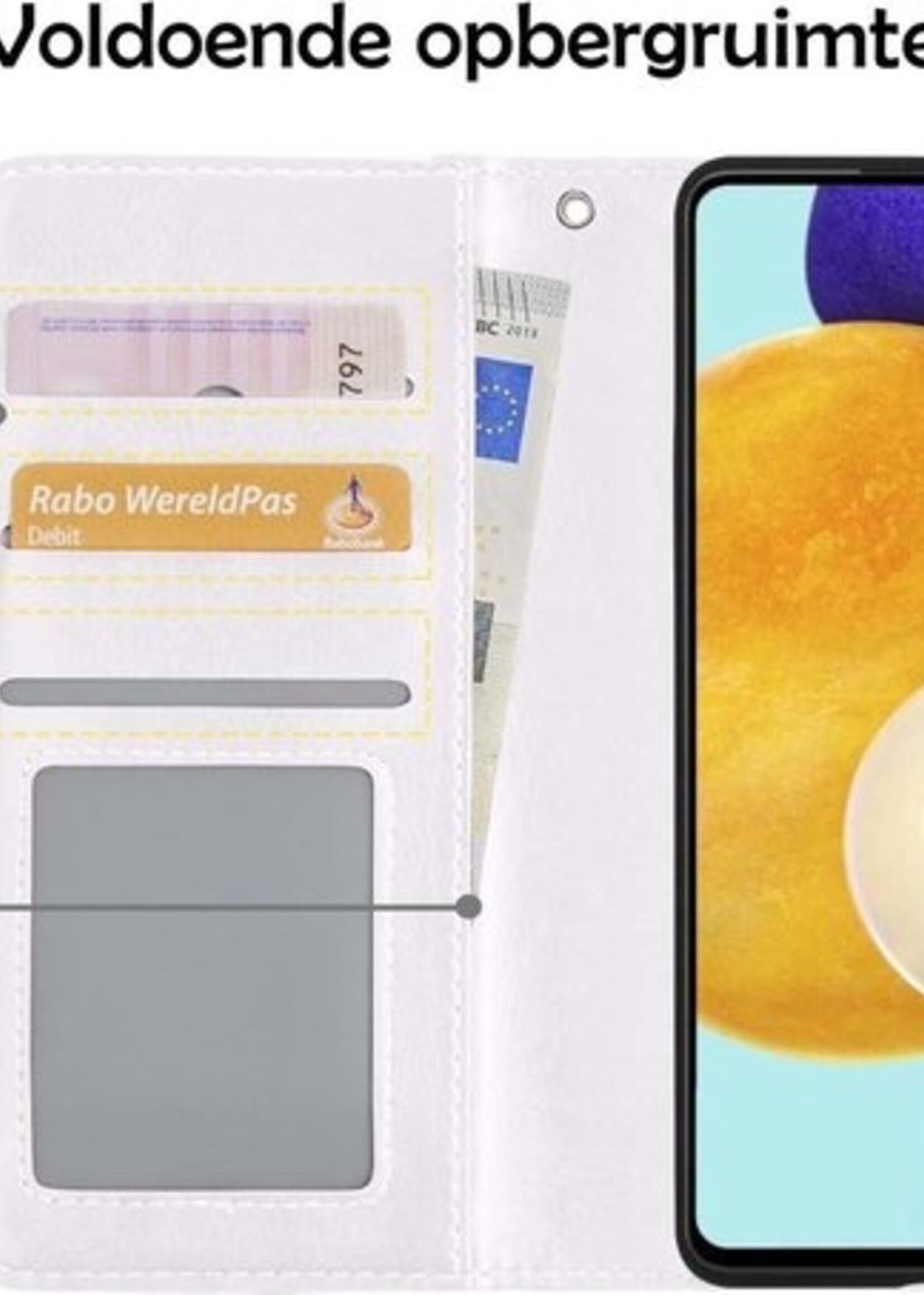 LUQ Hoesje Geschikt voor Samsung A52 5G Hoesje Book Case Hoes Wallet Cover Met Screenprotector - Hoes Geschikt voor Samsung Galaxy A52 5G Hoesje Bookcase Hoes - Wit