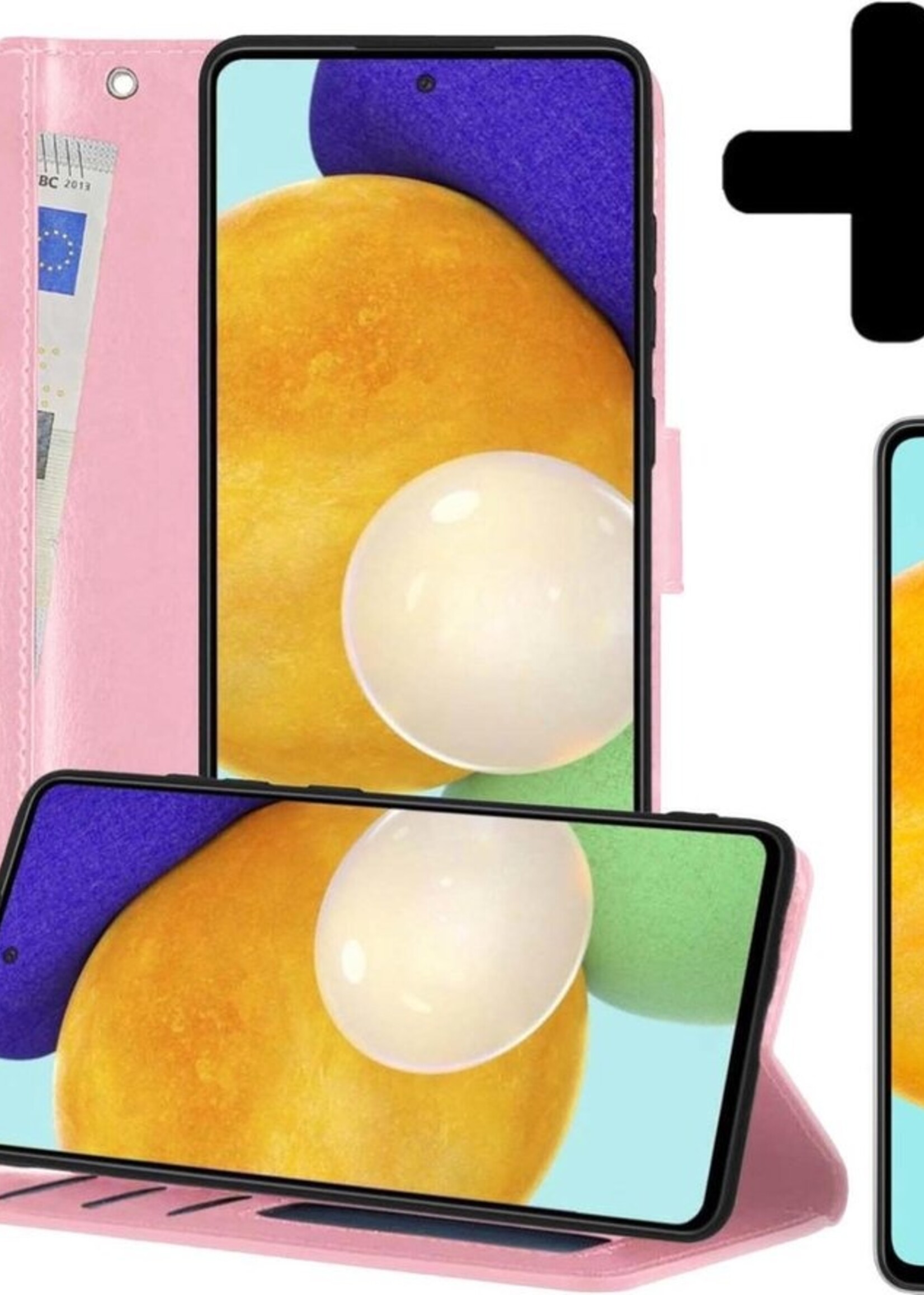 LUQ Hoesje Geschikt voor Samsung A52 5G Hoesje Book Case Hoes Wallet Cover Met Screenprotector - Hoes Geschikt voor Samsung Galaxy A52 5G Hoesje Bookcase Hoes - Lichtroze