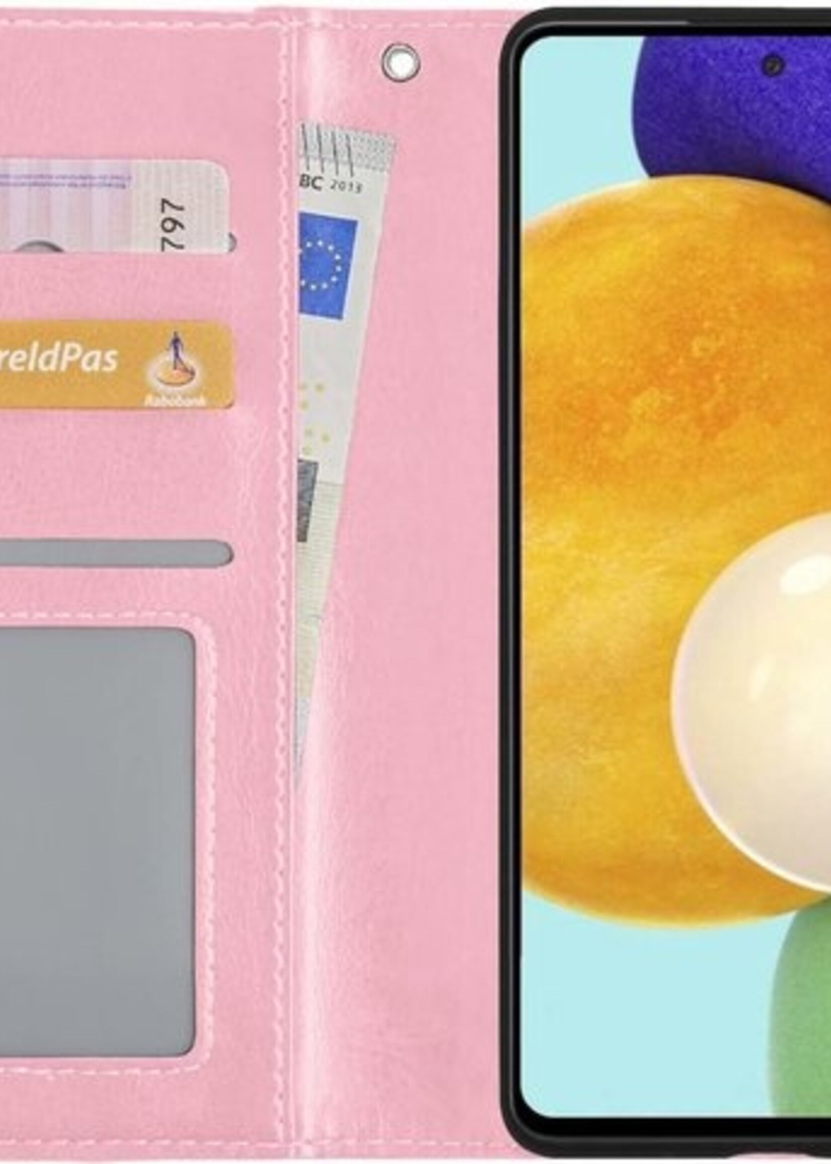 LUQ Hoesje Geschikt voor Samsung A52 5G Hoesje Book Case Hoes Wallet Cover Met Screenprotector - Hoes Geschikt voor Samsung Galaxy A52 5G Hoesje Bookcase Hoes - Lichtroze