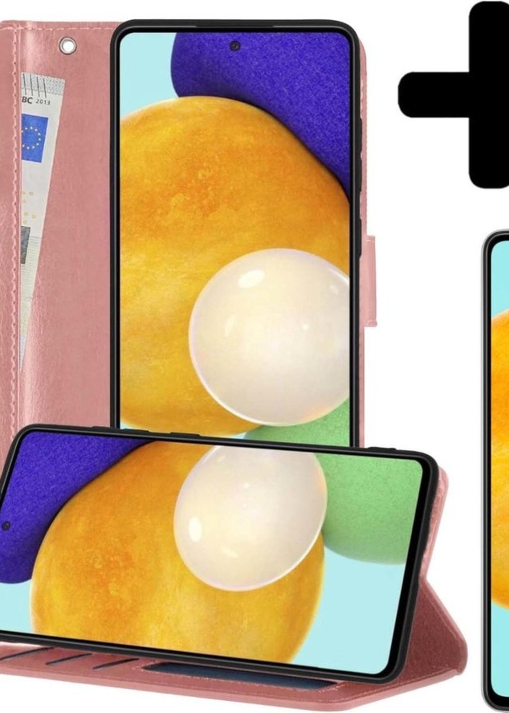 LUQ Hoesje Geschikt voor Samsung A52 5G Hoesje Book Case Hoes Wallet Cover Met Screenprotector - Hoes Geschikt voor Samsung Galaxy A52 5G Hoesje Bookcase Hoes - Rosé goud