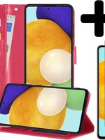 LUQ LUQ Samsung Galaxy A52 Hoesje Bookcase Donkerroze Met Screenprotector