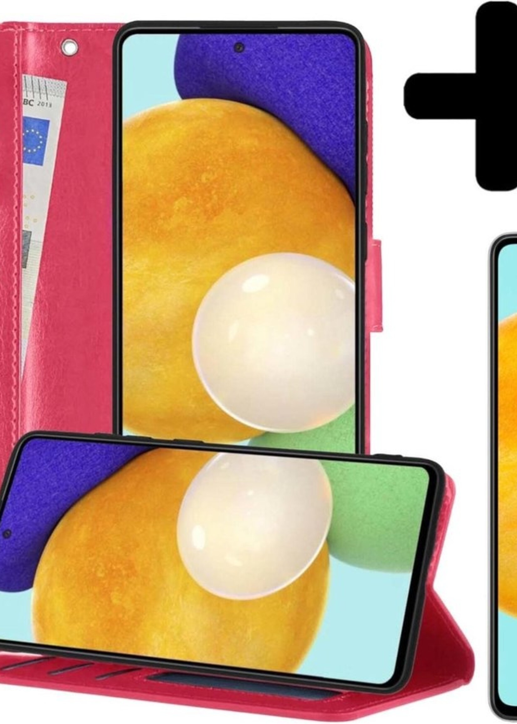 LUQ Hoesje Geschikt voor Samsung A52 5G Hoesje Book Case Hoes Wallet Cover Met Screenprotector - Hoes Geschikt voor Samsung Galaxy A52 5G Hoesje Bookcase Hoes - Donkerroze