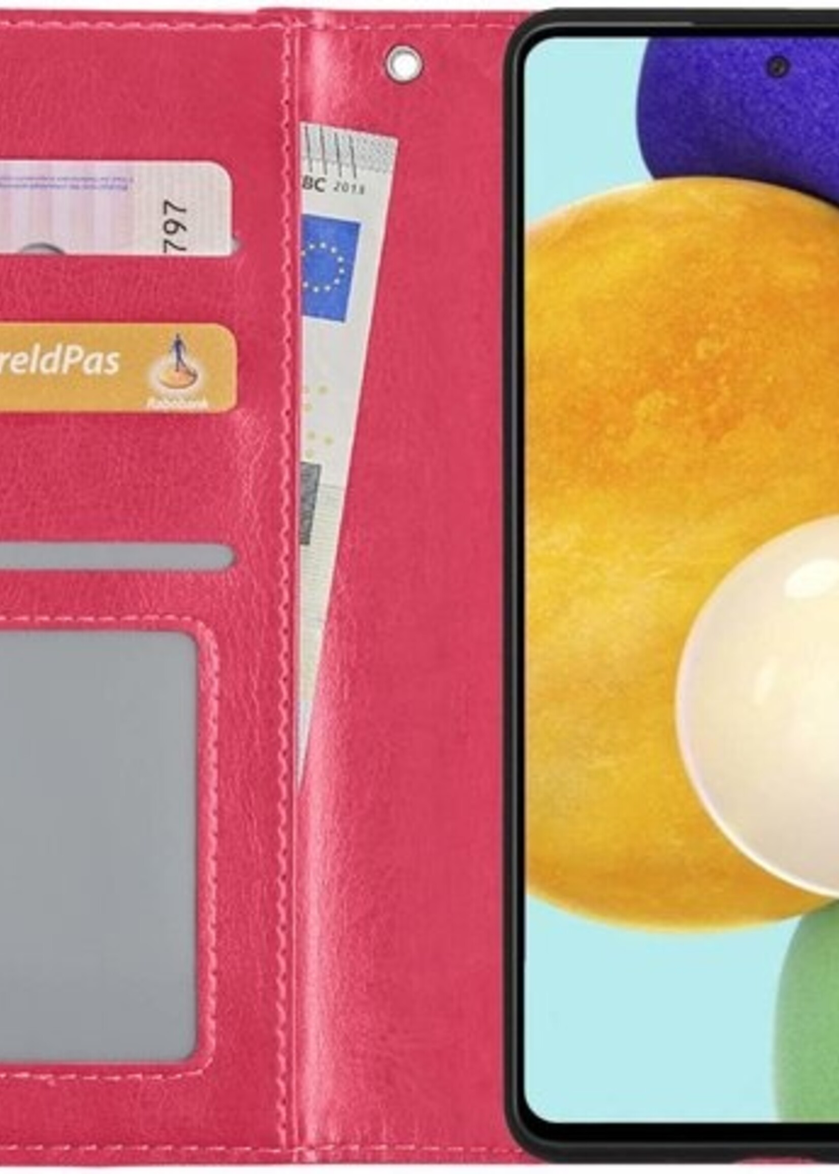 LUQ Hoesje Geschikt voor Samsung A52 5G Hoesje Book Case Hoes Wallet Cover Met Screenprotector - Hoes Geschikt voor Samsung Galaxy A52 5G Hoesje Bookcase Hoes - Donkerroze