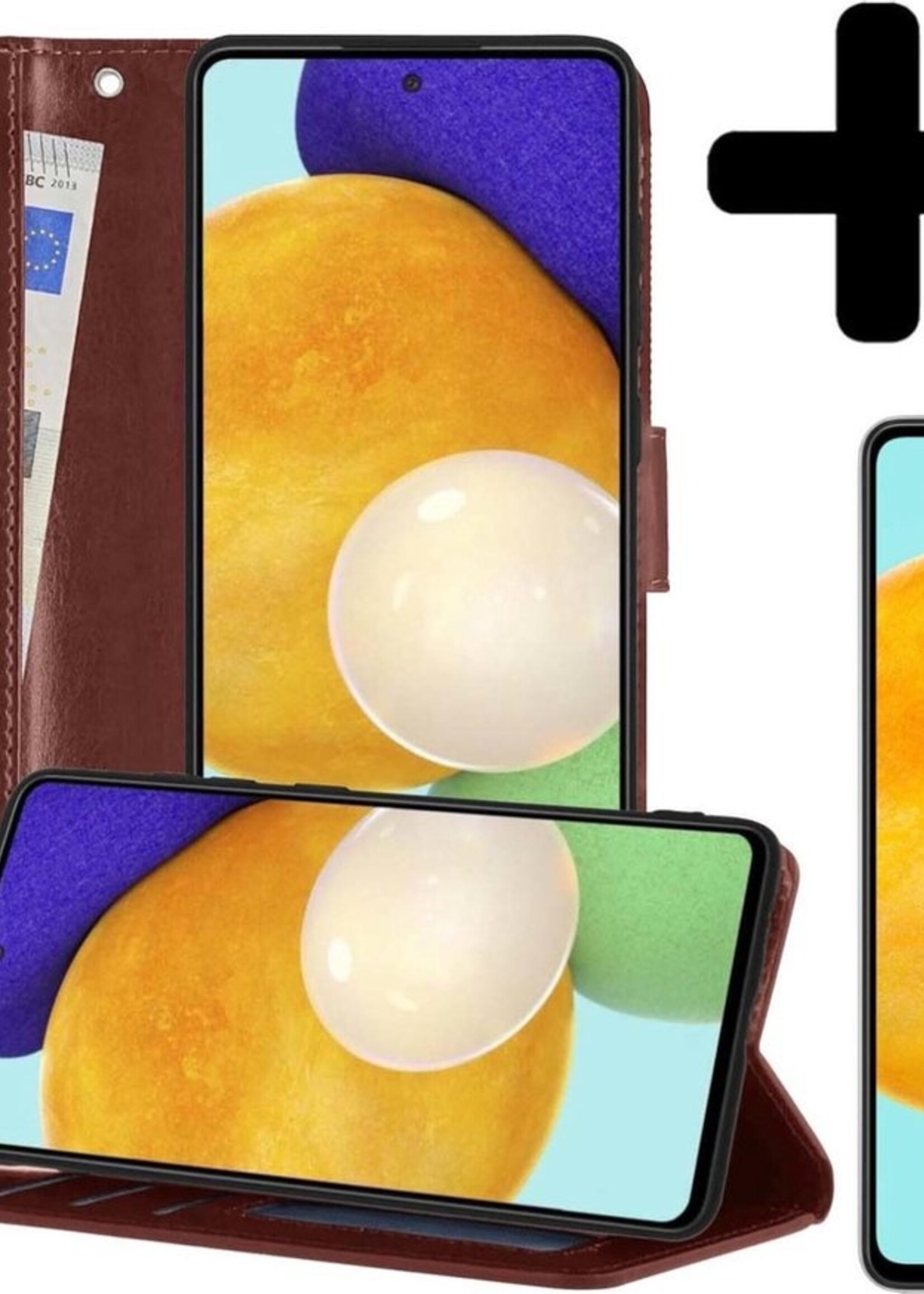 LUQ Hoesje Geschikt voor Samsung A52 5G Hoesje Book Case Hoes Wallet Cover Met 2x Screenprotector - Hoes Geschikt voor Samsung Galaxy A52 5G Hoesje Bookcase Hoes - Bruin