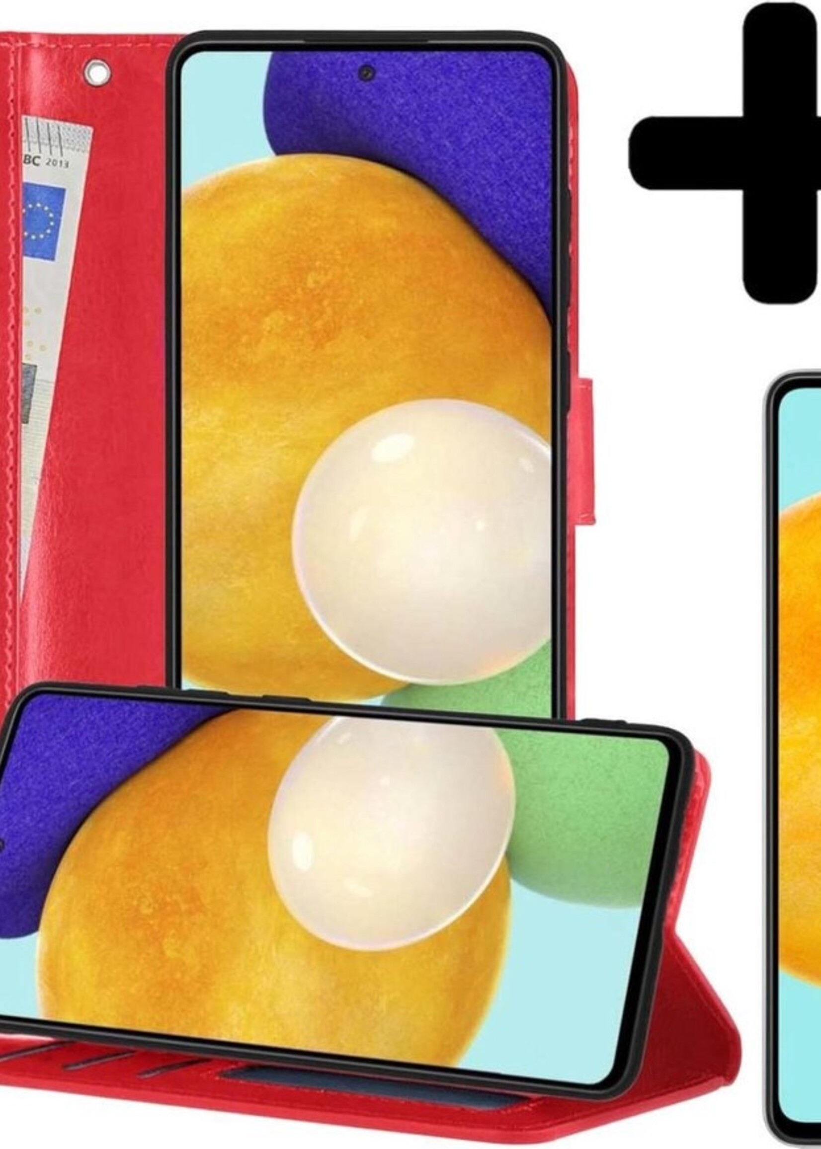 LUQ Hoesje Geschikt voor Samsung A52 5G Hoesje Book Case Hoes Wallet Cover Met 2x Screenprotector - Hoes Geschikt voor Samsung Galaxy A52 5G Hoesje Bookcase Hoes - Rood