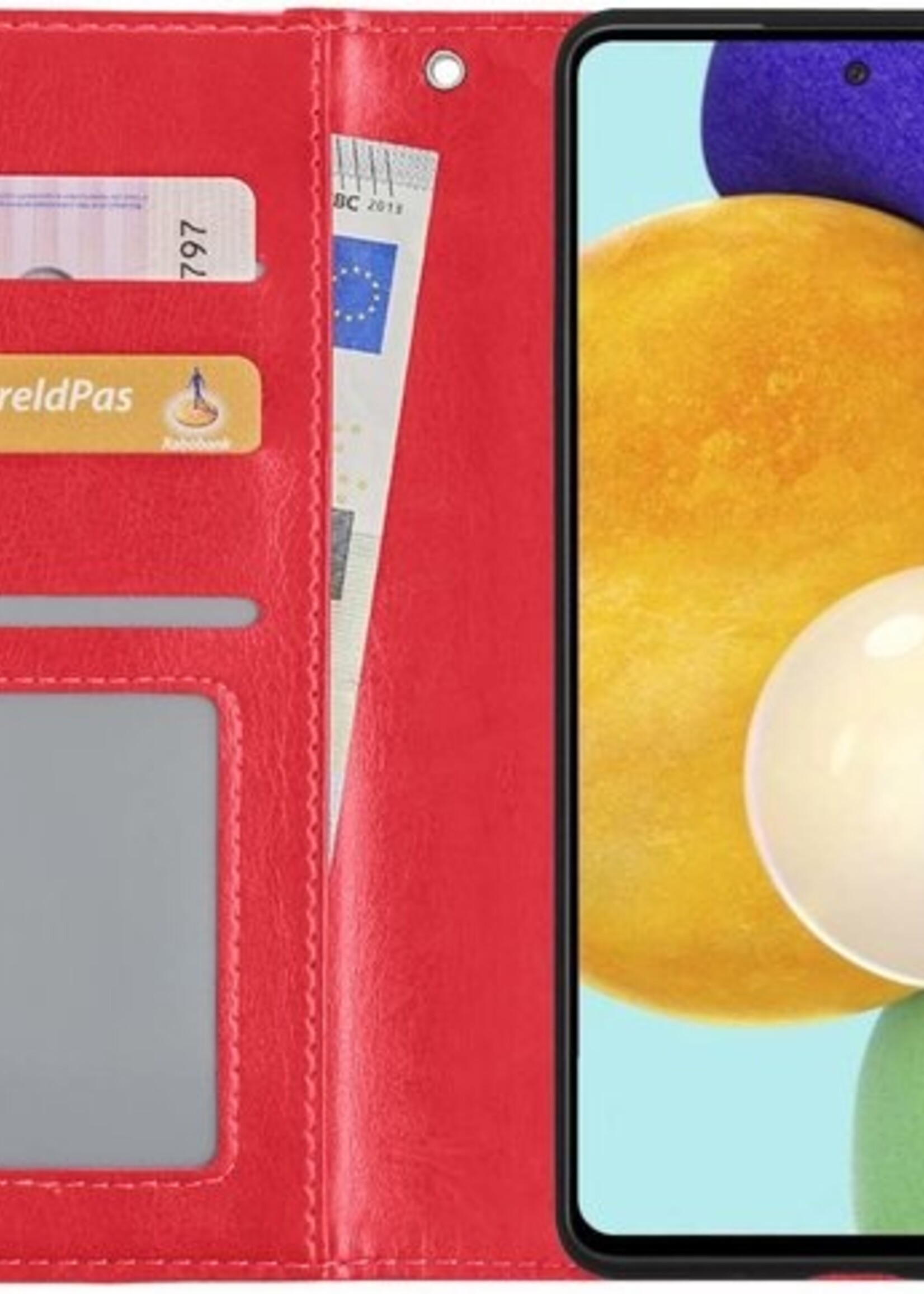 LUQ Hoesje Geschikt voor Samsung A52 5G Hoesje Book Case Hoes Wallet Cover Met 2x Screenprotector - Hoes Geschikt voor Samsung Galaxy A52 5G Hoesje Bookcase Hoes - Rood