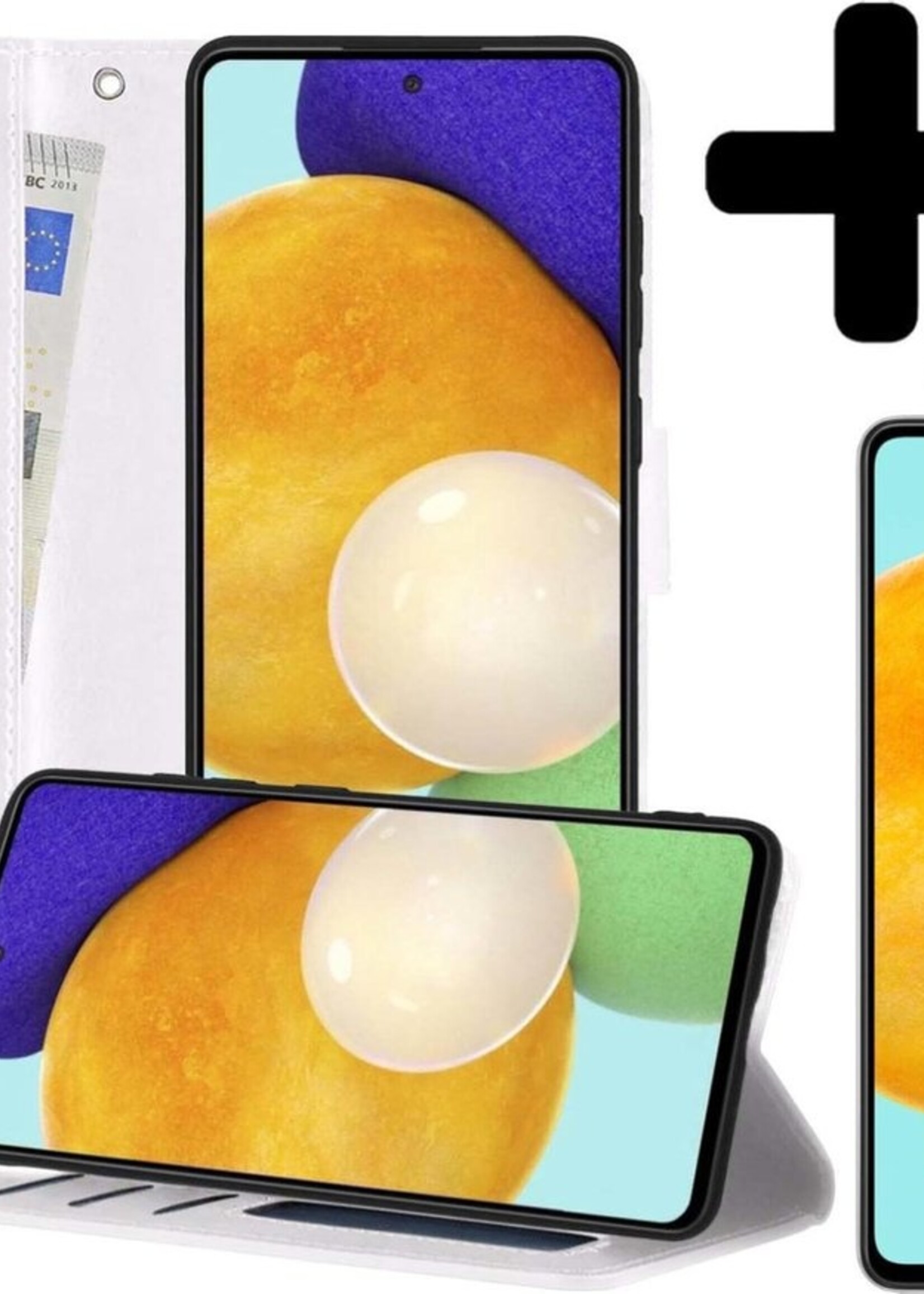 LUQ Hoesje Geschikt voor Samsung A52 5G Hoesje Book Case Hoes Wallet Cover Met 2x Screenprotector - Hoes Geschikt voor Samsung Galaxy A52 5G Hoesje Bookcase Hoes - Wit
