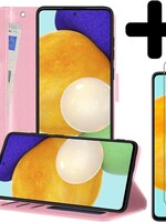 LUQ LUQ Samsung Galaxy A52 Hoesje Bookcase Lichtroze Met 2x Screenprotector