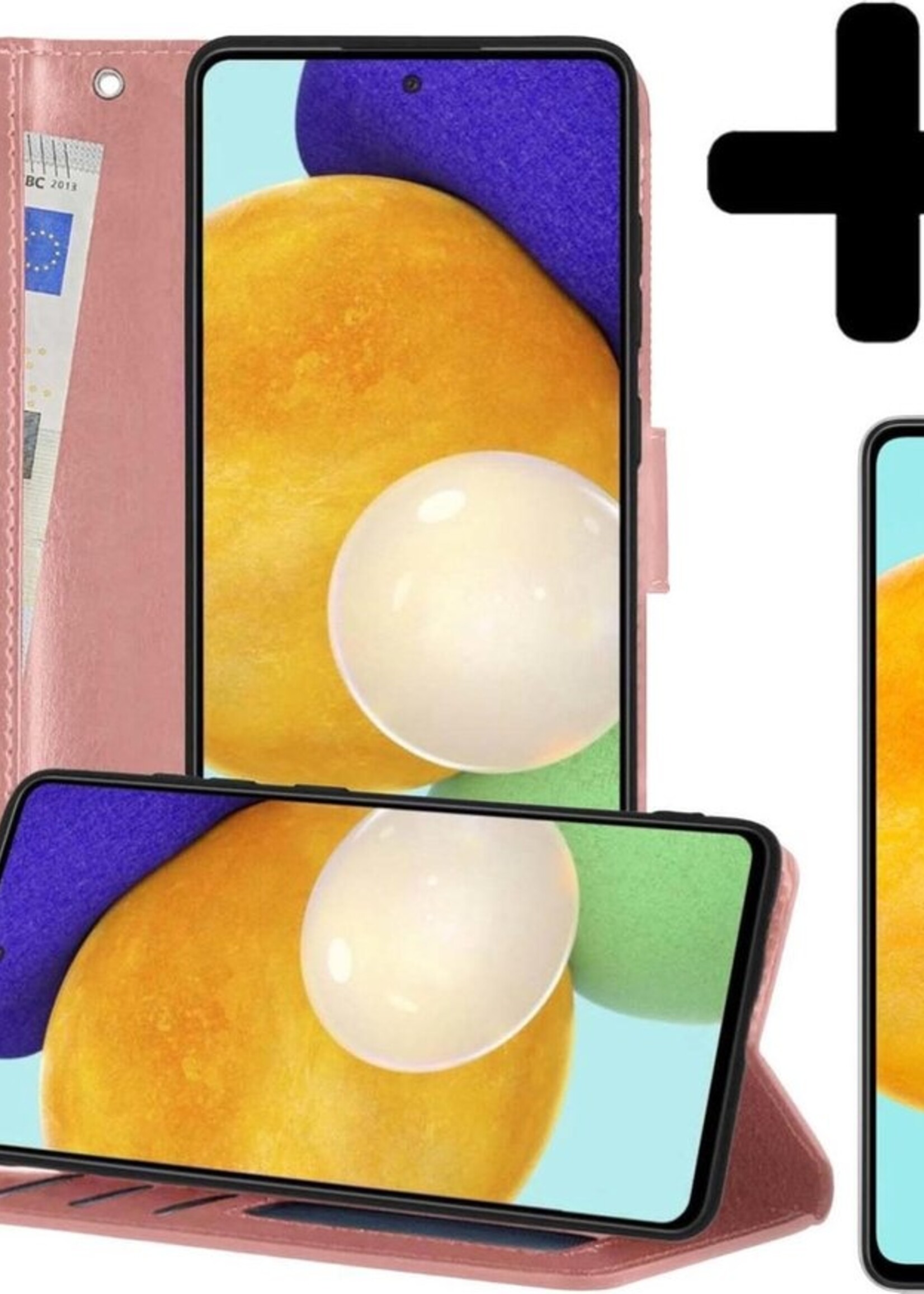 LUQ Hoesje Geschikt voor Samsung A52 5G Hoesje Book Case Hoes Wallet Cover Met 2x Screenprotector - Hoes Geschikt voor Samsung Galaxy A52 5G Hoesje Bookcase Hoes - Rosé goud