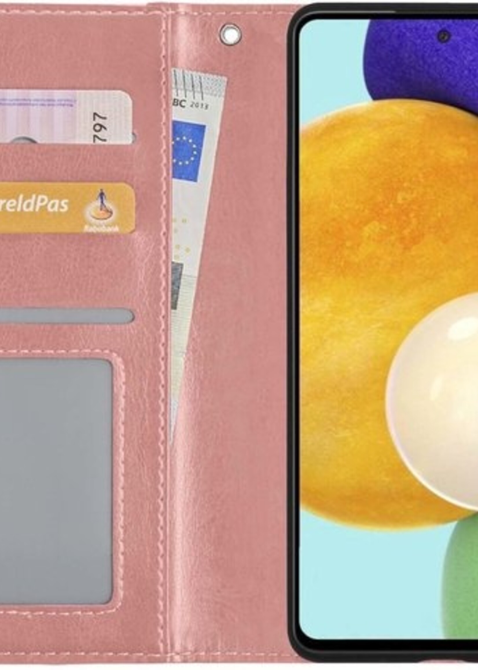 LUQ Hoesje Geschikt voor Samsung A52 5G Hoesje Book Case Hoes Wallet Cover Met 2x Screenprotector - Hoes Geschikt voor Samsung Galaxy A52 5G Hoesje Bookcase Hoes - Rosé goud