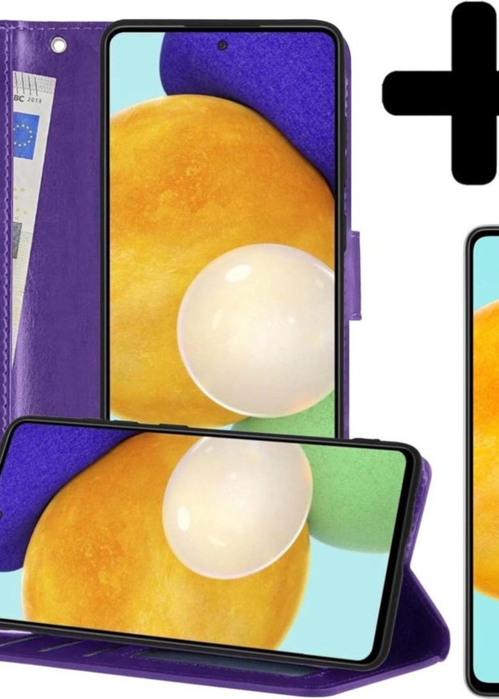 LUQ Hoesje Geschikt voor Samsung A52 5G Hoesje Book Case Hoes Wallet Cover Met 2x Screenprotector - Hoes Geschikt voor Samsung Galaxy A52 5G Hoesje Bookcase Hoes - Paars